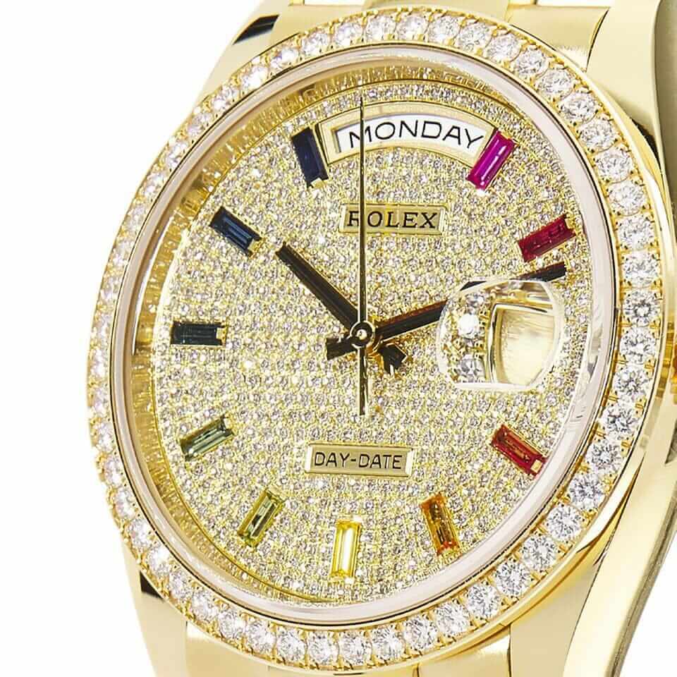 Rolex Day-Date Yellow Gold With Pave Diamond Dial Sapphire 128348RBR-0030 Replica - Top club