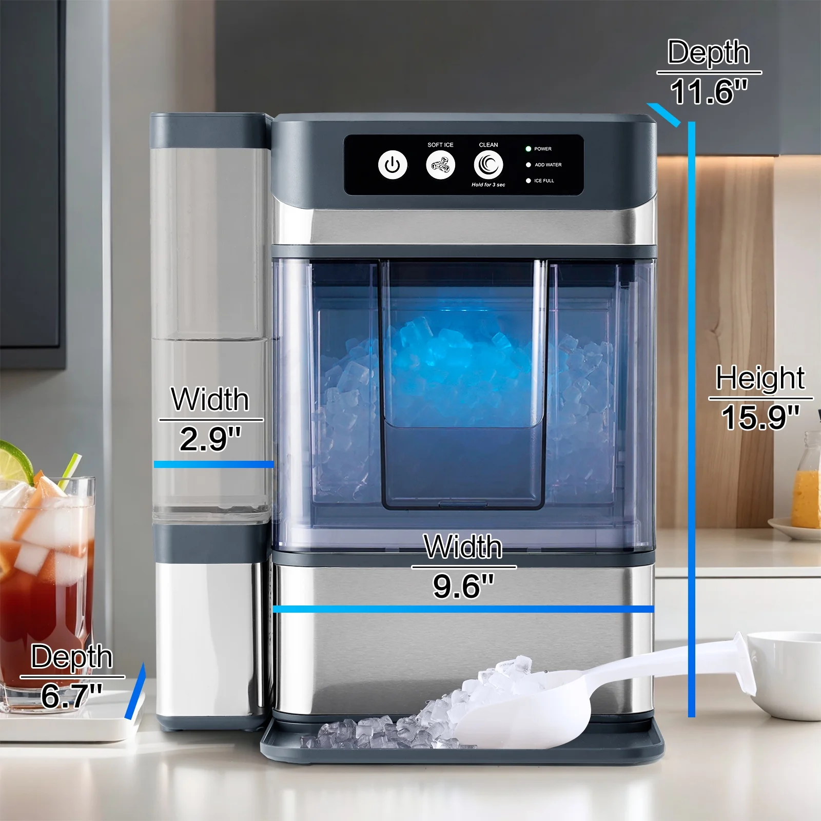 TEKAMON Nugget Ice Maker Countertop, 41lbs/24H, Soft Chewable Pellet Touchscreen Ice Maker with Self-Cleaning Function for Kitchens, Offices, Home