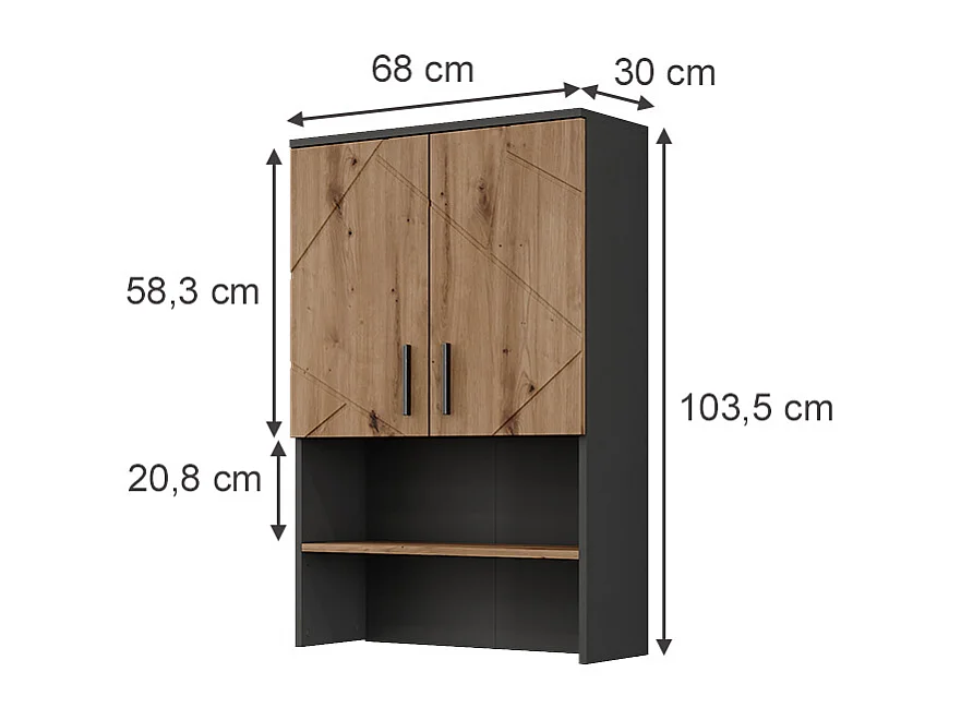 Meuble bain anthracite/chêne de force doré 68x30x103.5 irma