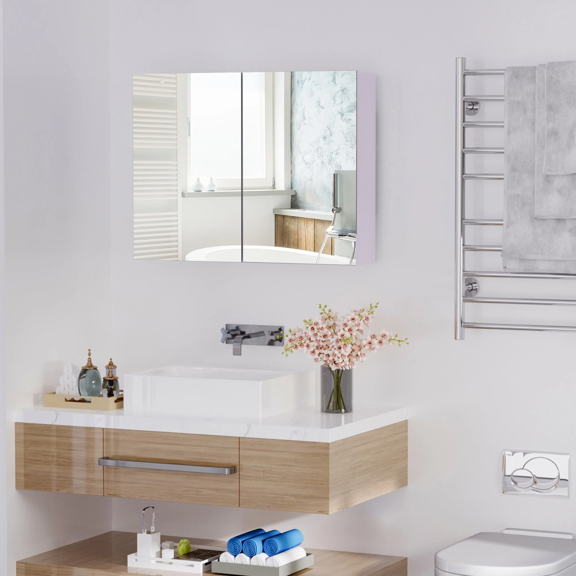 Homiyad Double Door Wall Mounted Bathroom Mirror, 31.5