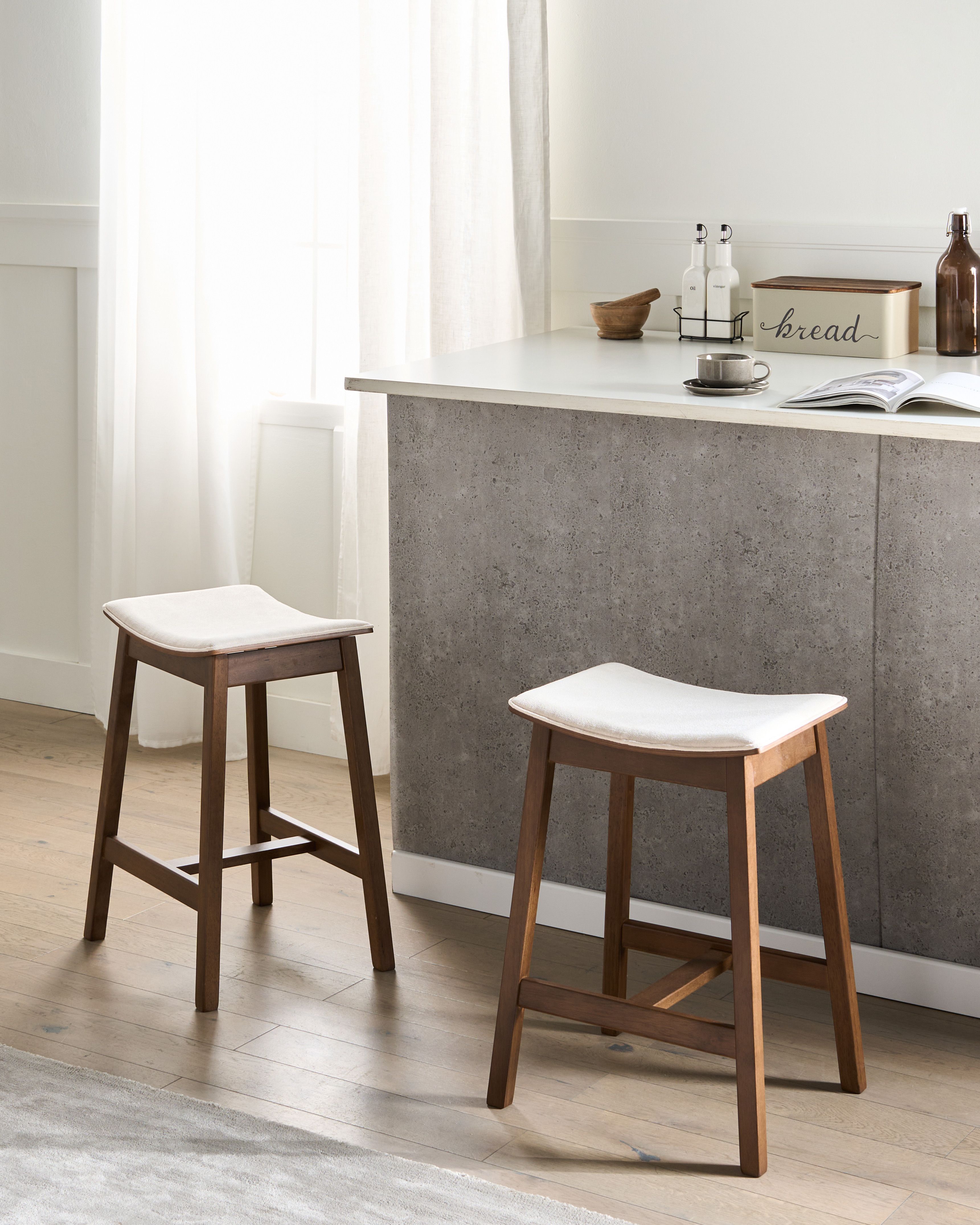 Set of 2 Bar Stools DIXON Wood Off-White/ Dark Brown