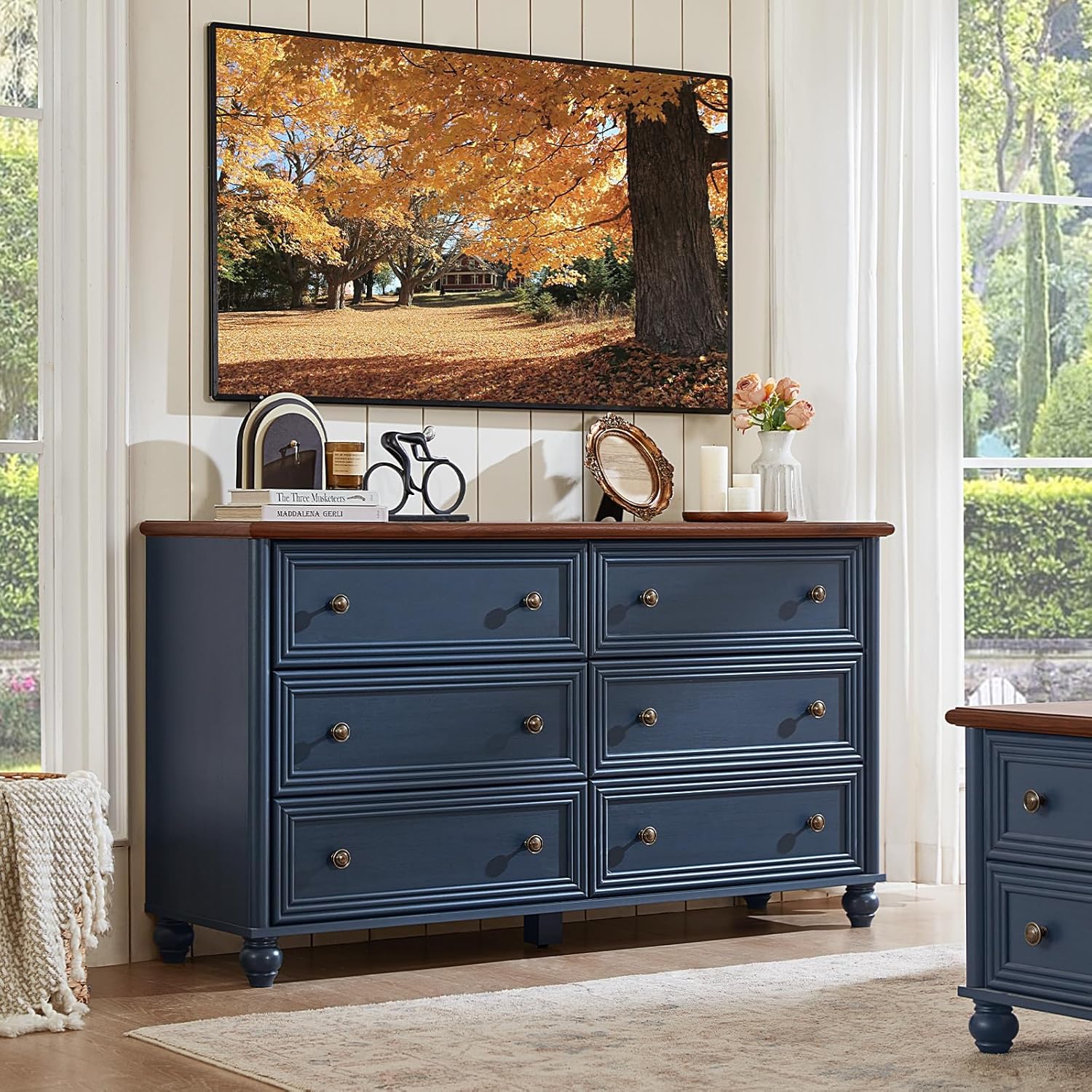 Farmhouse Dresser and Nightstand Sets 4 Piece, Wooden 6 Drawers Dresser & 43.5