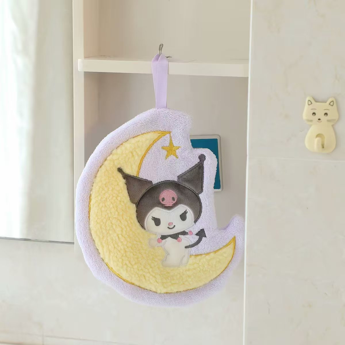 Cute Melody Hanging Kitchen Bathroom Children's Water Absorbent Star/Moon Shape Coral Fleece Cartoon Hand Towel