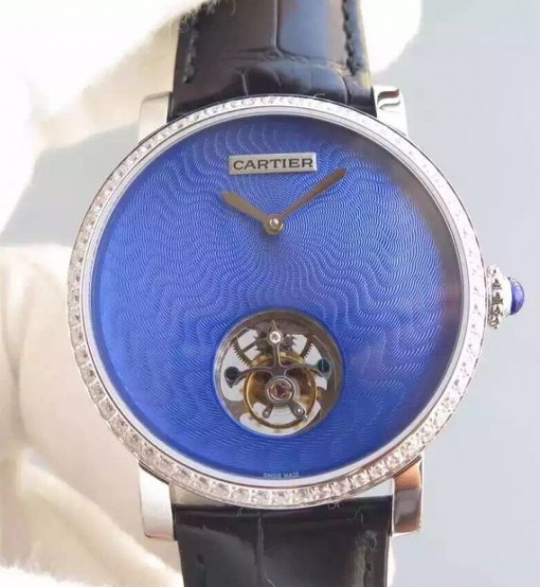 Replica Cartier Rotonde De Cartier Tourbillon Diamonds Bezel Blue Dial - Top club