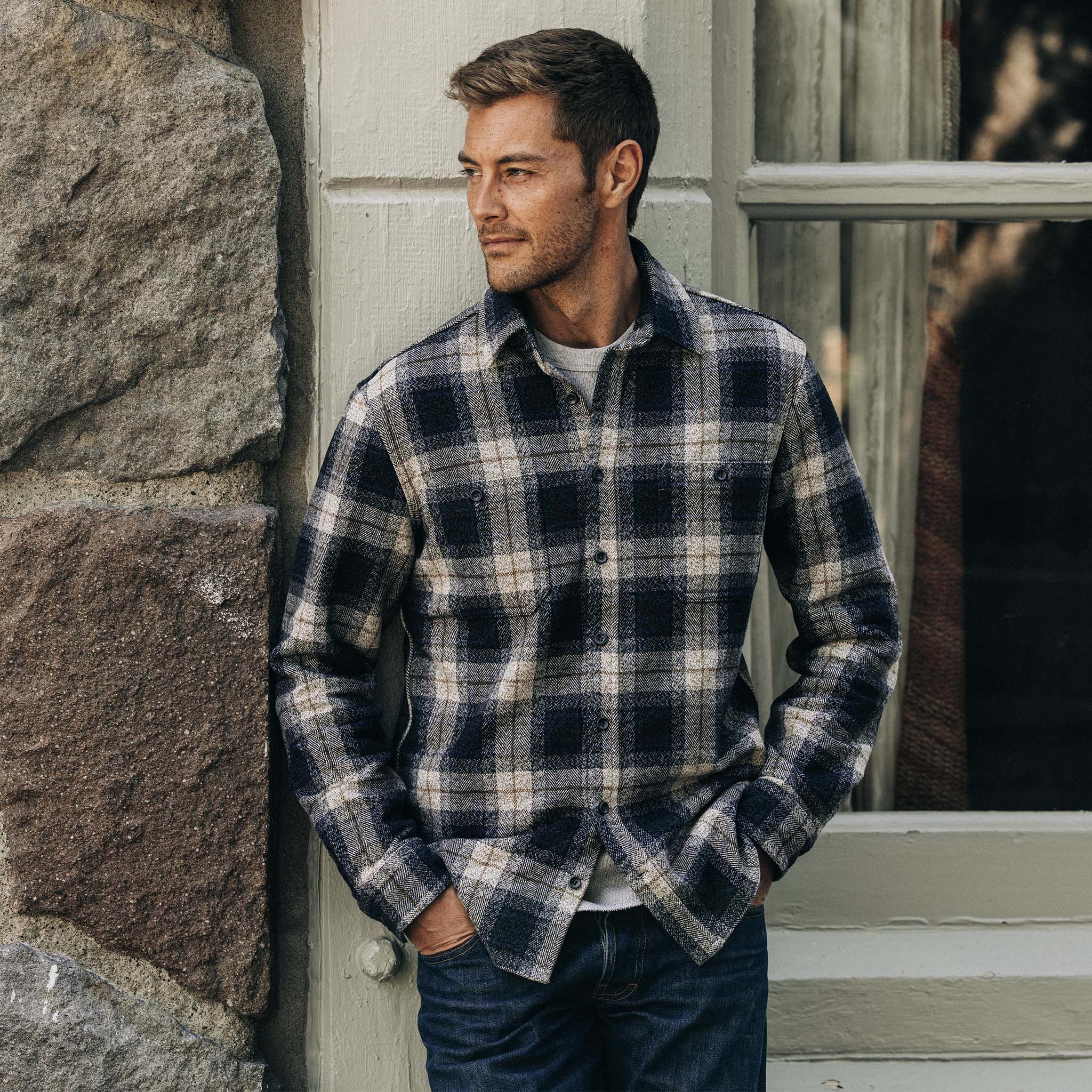 The Utility Shirt in Navy Jaspe Herringbone Plaid