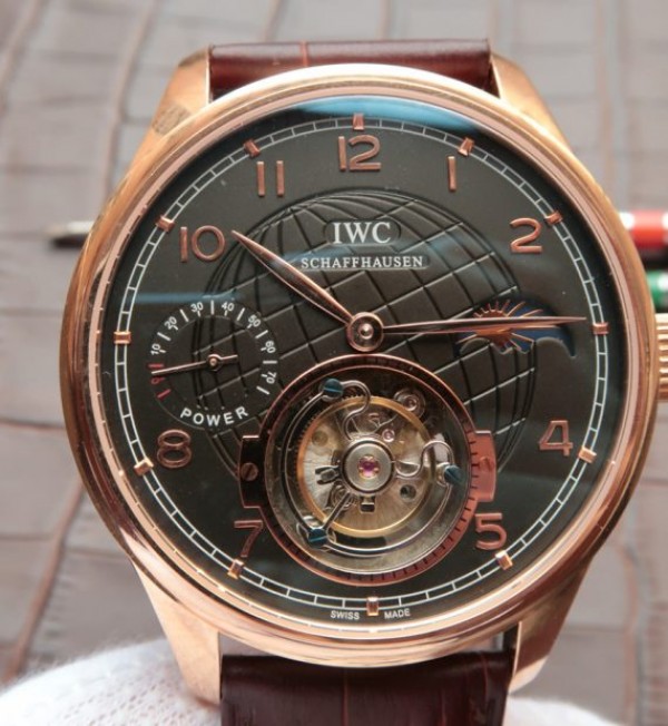 Replica IWC Portuguese Tourbillon Power Reserve Moonphase RG Markers Black Dial - Top club