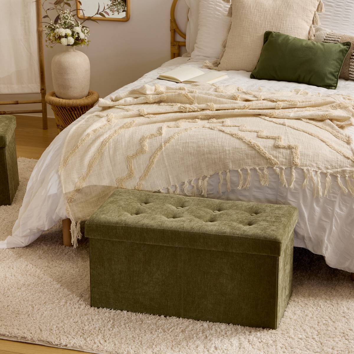 Double folding pouf "Lysandre" Khaki Green, 76x38 cm