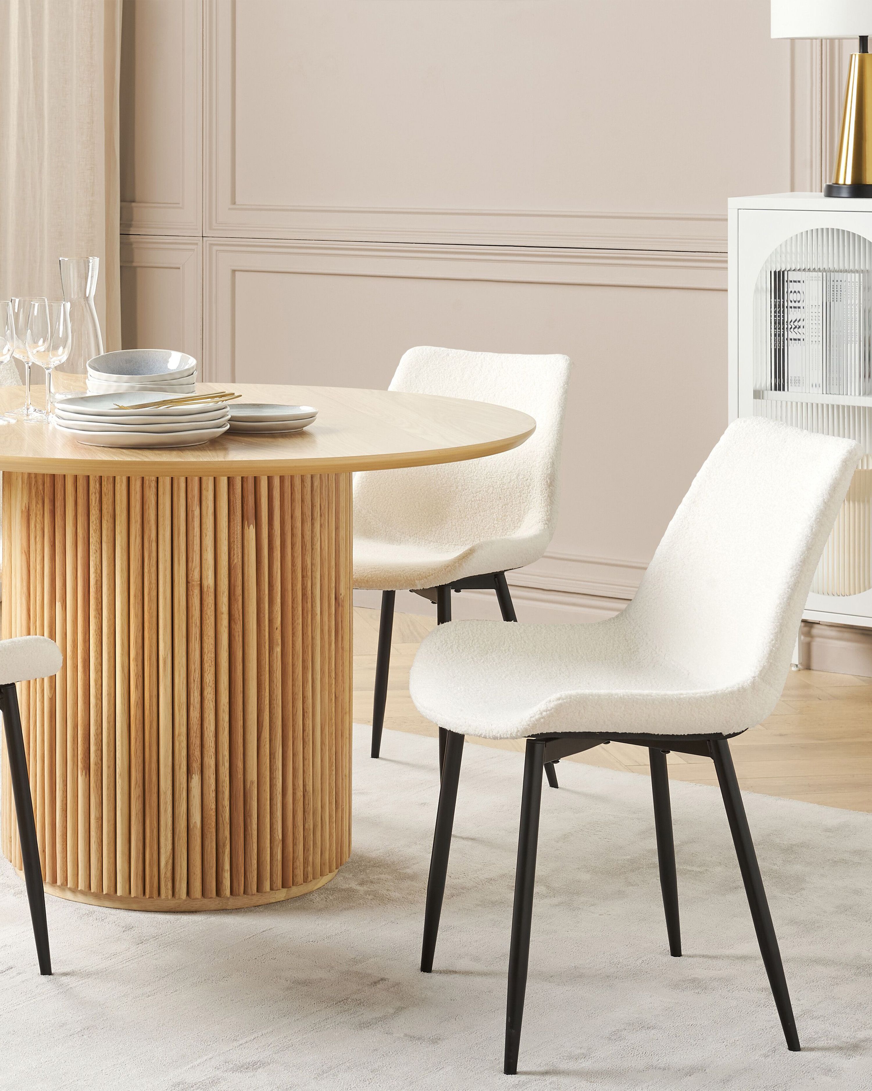 Set of 2 Dining Chairs AVILLA Boucle White
