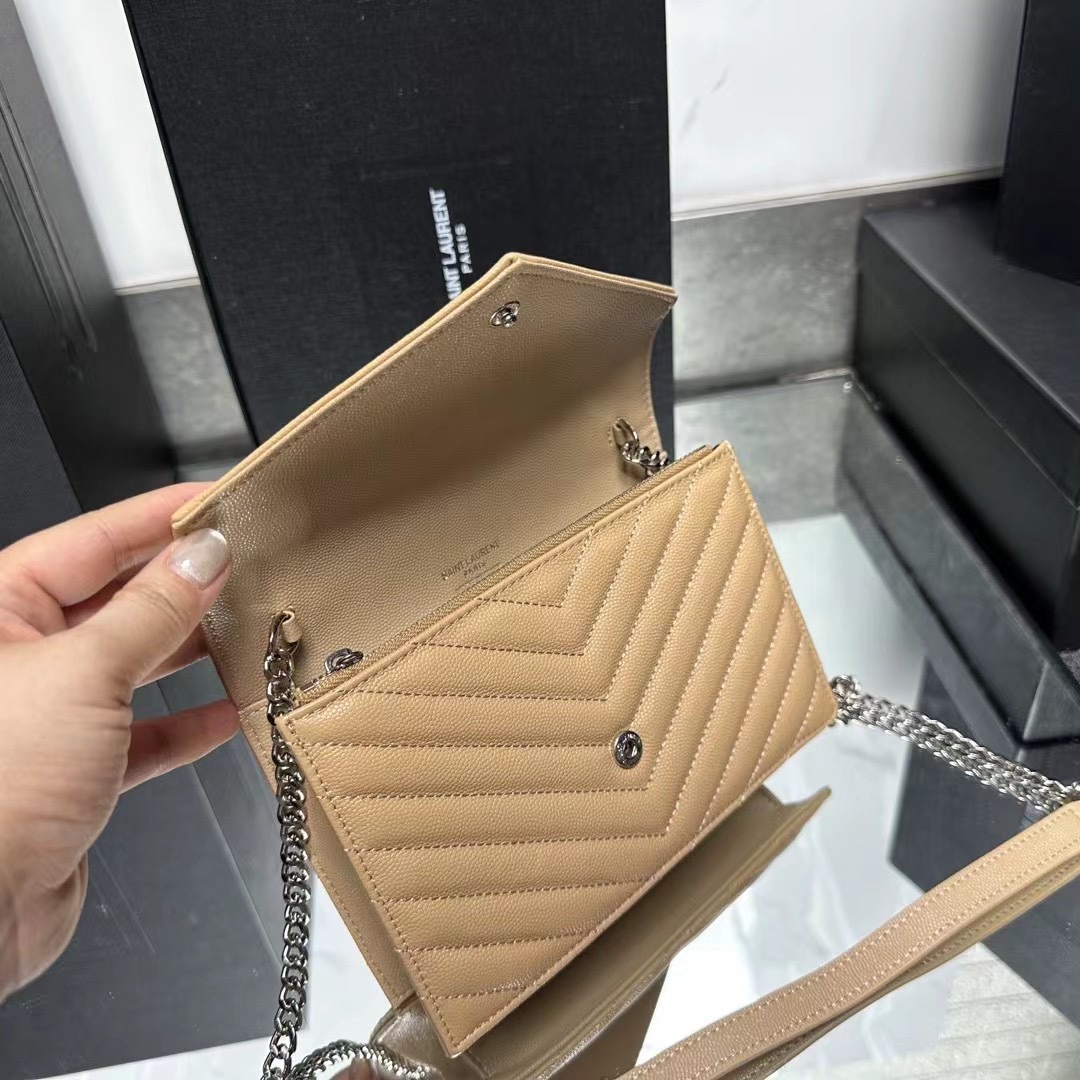 YSL Chain Shoulder Bag  - Beige Leather & Silver Hardware1:1High-quality replica