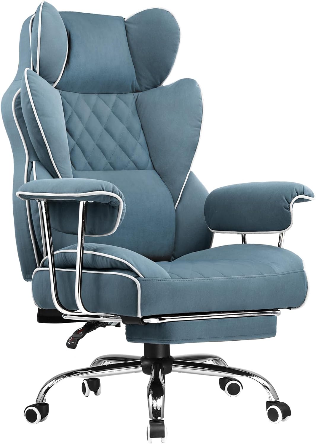 COMHOMA Big and Tall Gaming Chair with Pocket Spring Lumbar Support, Ergonomic Office Chair with Footrest, Executive Desk Chair with Outward Fixed Soft Armrests, Computer Chair with High Back, Blue