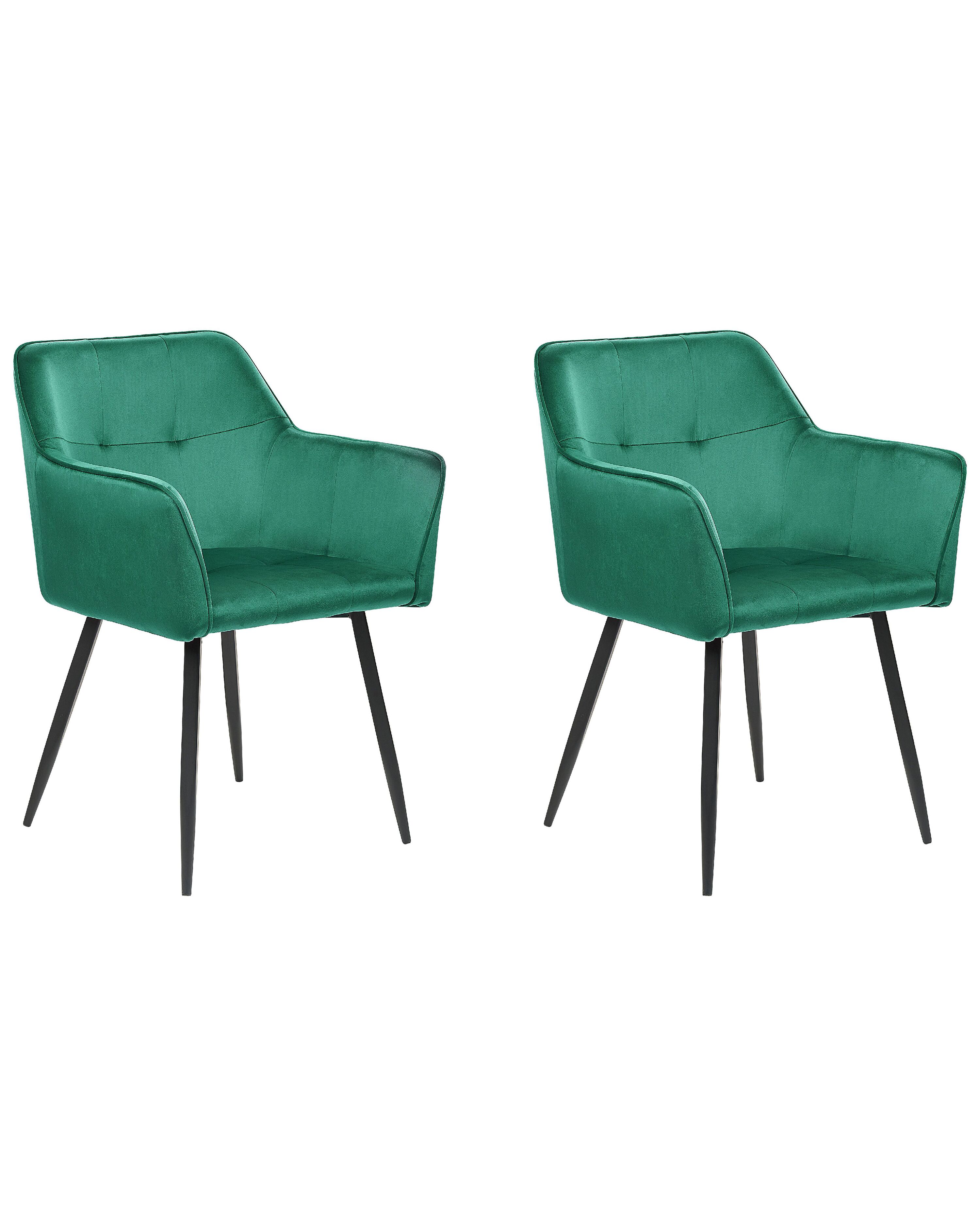 Set of 2 Dining Chairs JASMIN Velvet Emerald Green