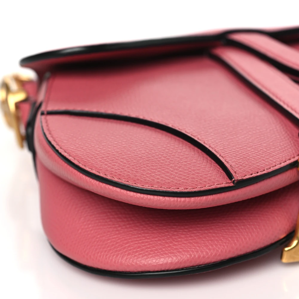 Dior Pink Grained Calfskin Leather Mini Saddle Bag Brass Hardware Replicas1:1High-quality replica