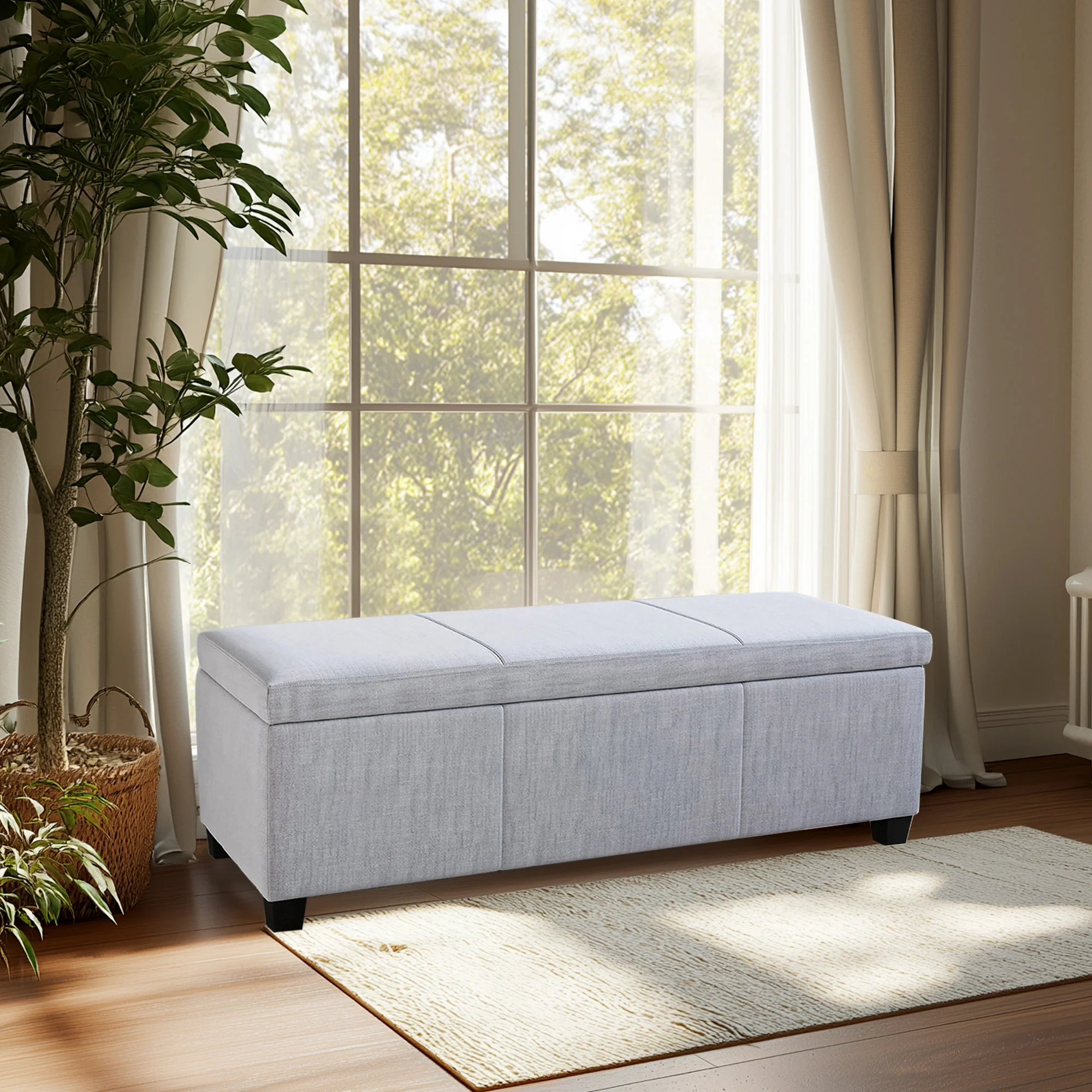 BELLEZE Storage Ottoman Bench Footstool - Amherst (Beige) - Image 50