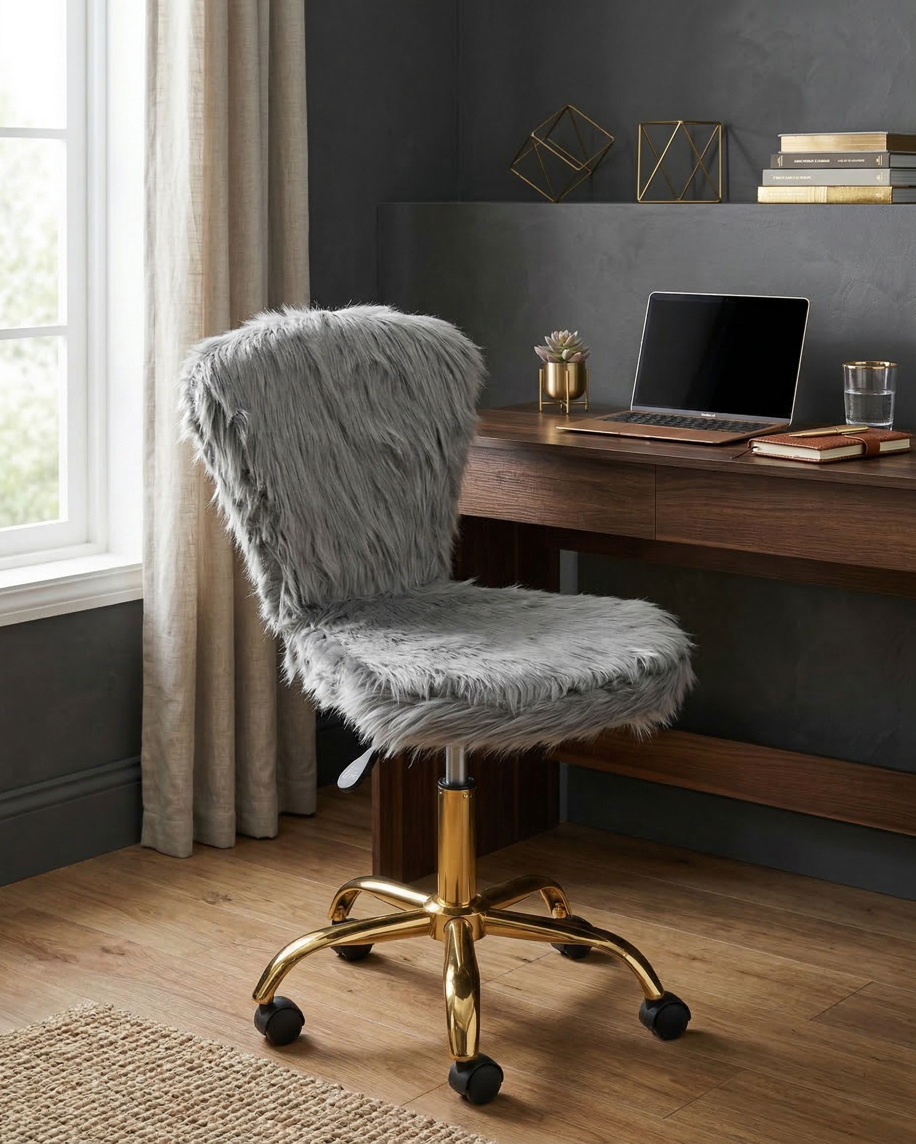 Desk Chair MARGATE Faux Fur Grey