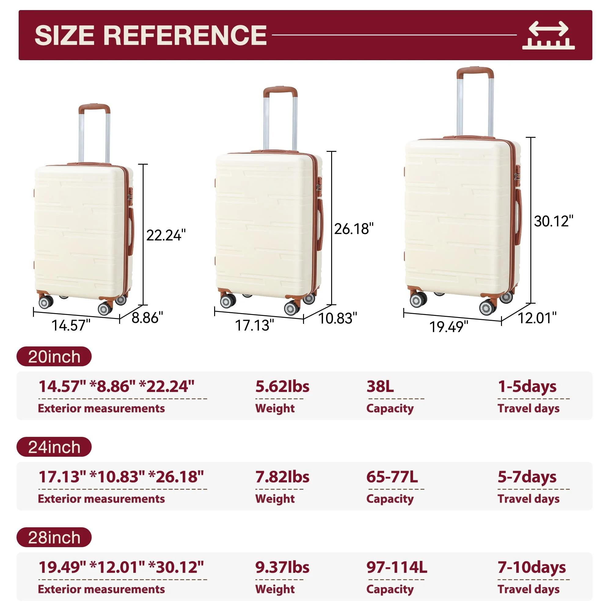 TROPOW Luggage Setss,Suitcases with Wheels,Luggage Expandable Suitcase 3 Piece Sets, Luggage Sets of 3 Piece Suitcase with Spinner Wheels, Hardshell Luggage 3 Piece Sets(20