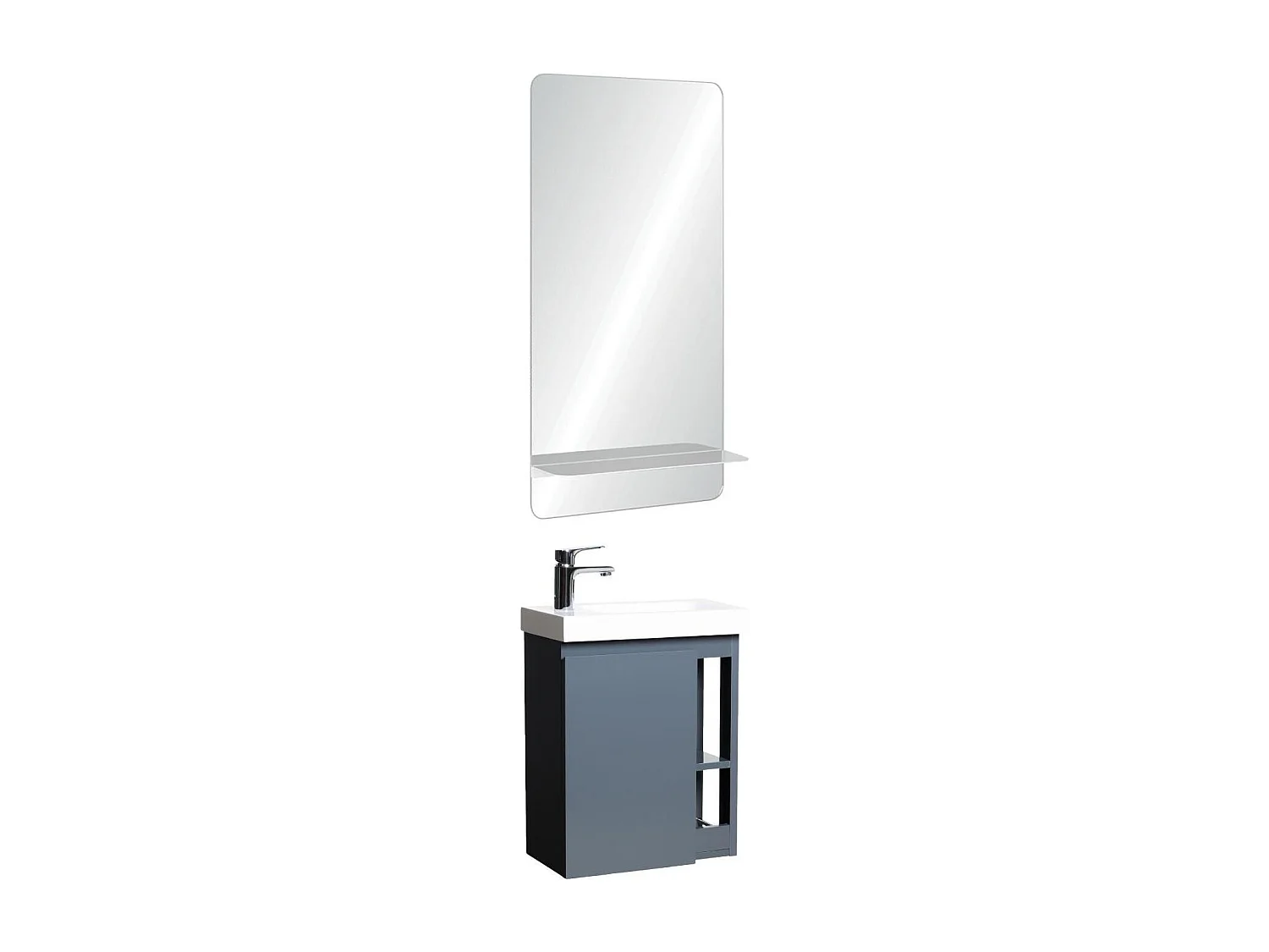 Ensemble lave-mains HAMPTON avec rangement latéral et miroir tablette