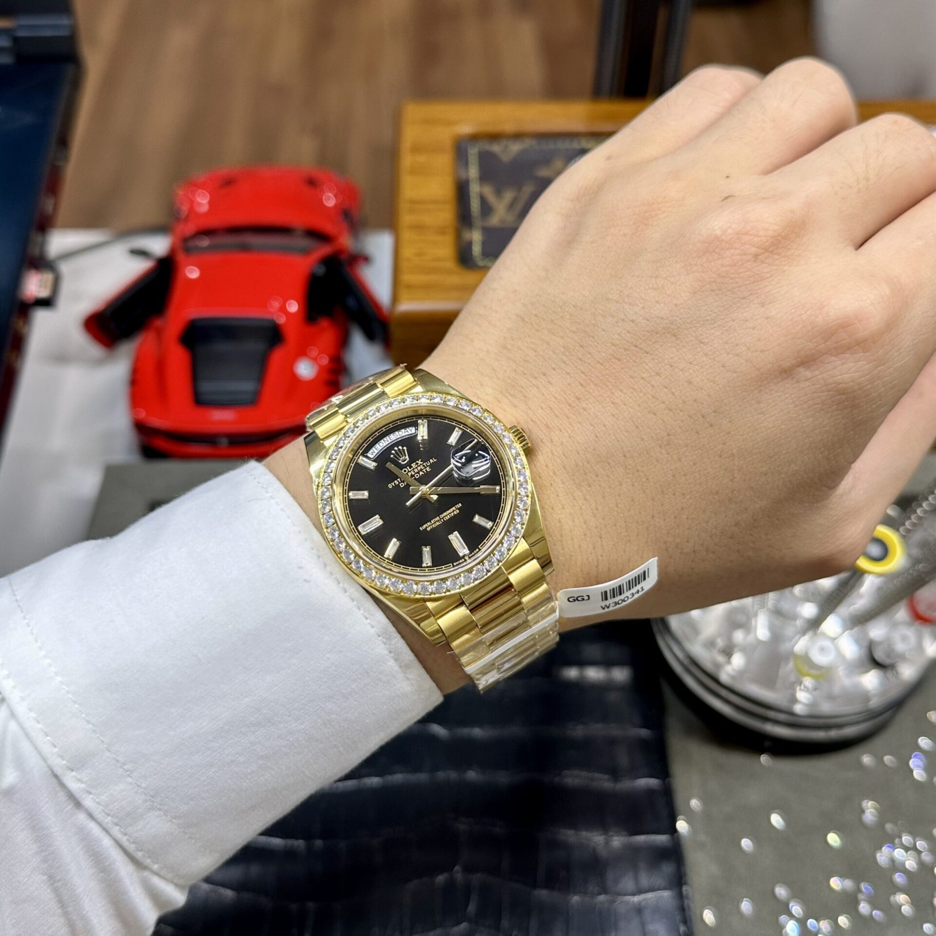 Rolex Day-Date Clone Watch Black Dial Moissanite Diamonds Custom 40mm - Top club