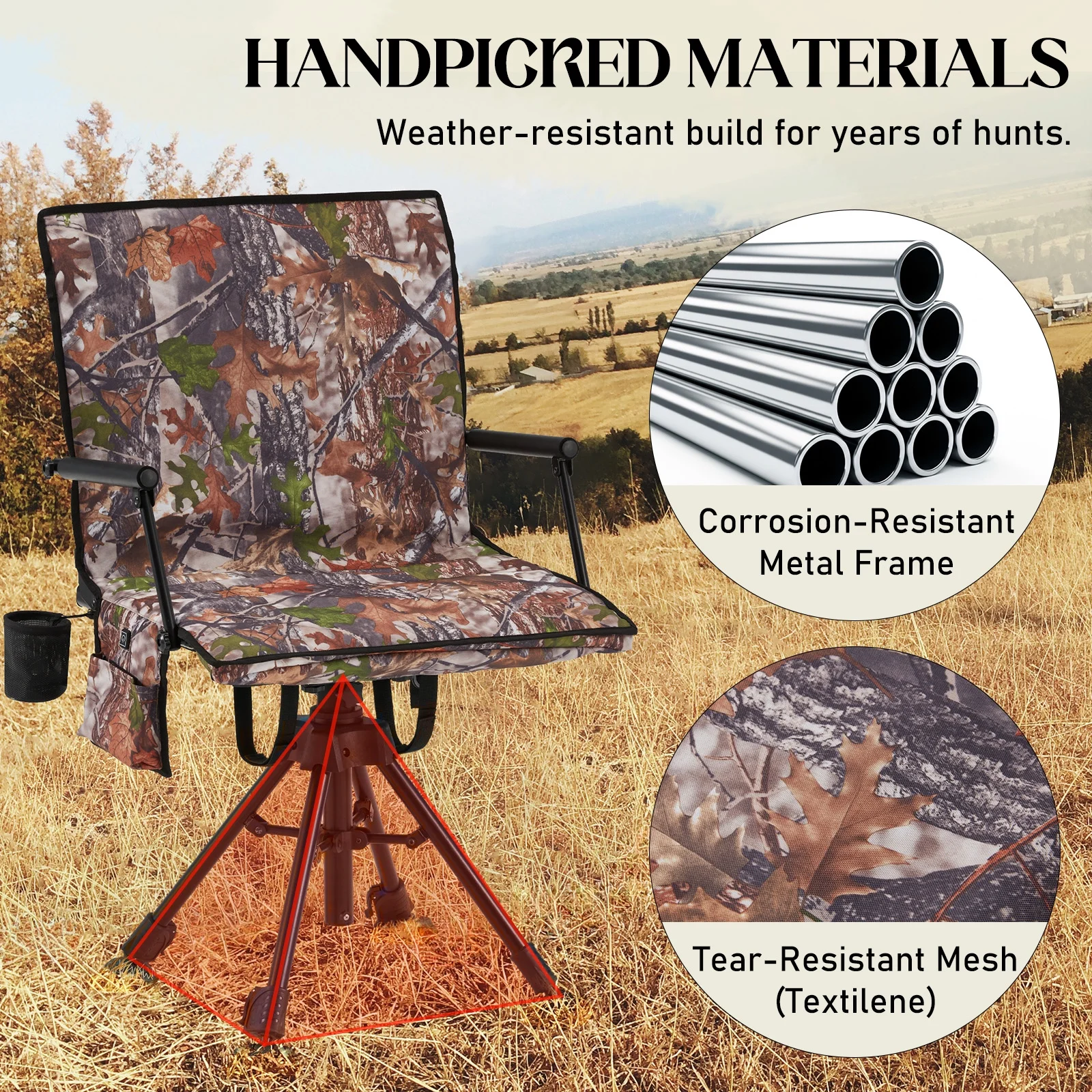 Danrelax 360�� Silent Camo Hunting Blind Chair, Armrests, Side Pouch, Telescopic Legs - Image 23