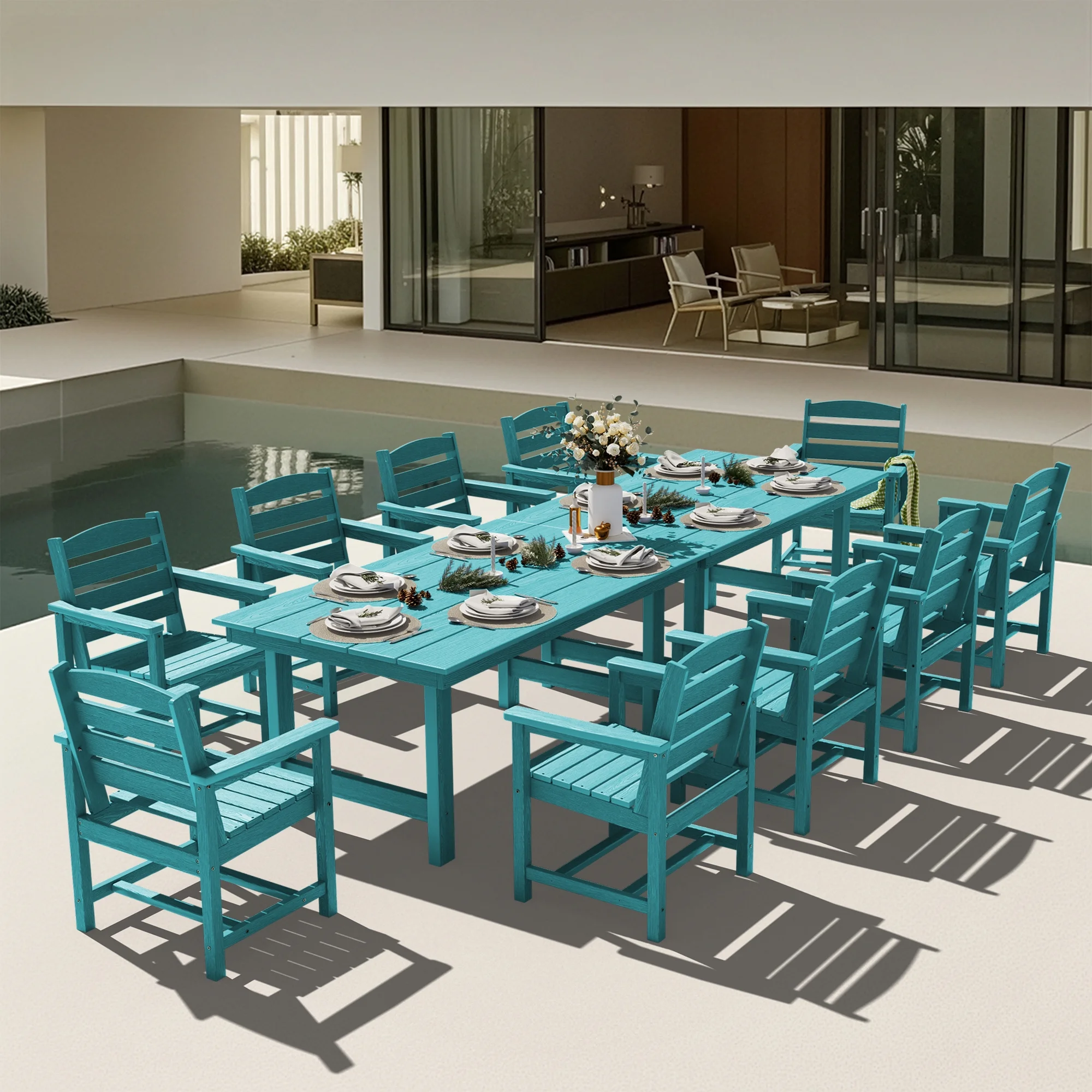 KINGYES 7-Piece Outdoor Dining Set, HDPE Patio Table and Chairs with Umbrella Hole, Gray - Image 51