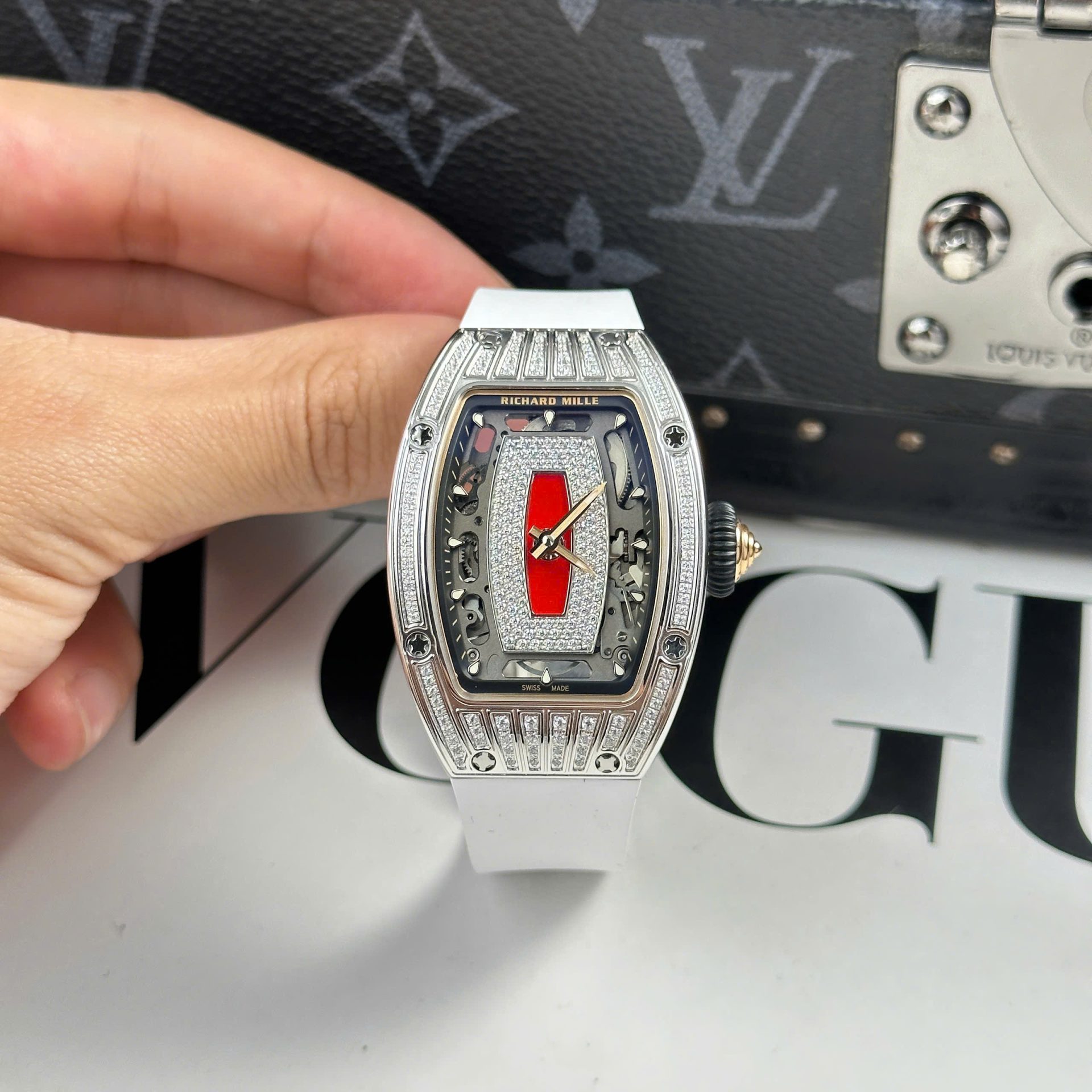 Richard Mille RM07-01 Best Replica Watches Diamonds White Rubber Strap ZF Factory 36mm - Top club
