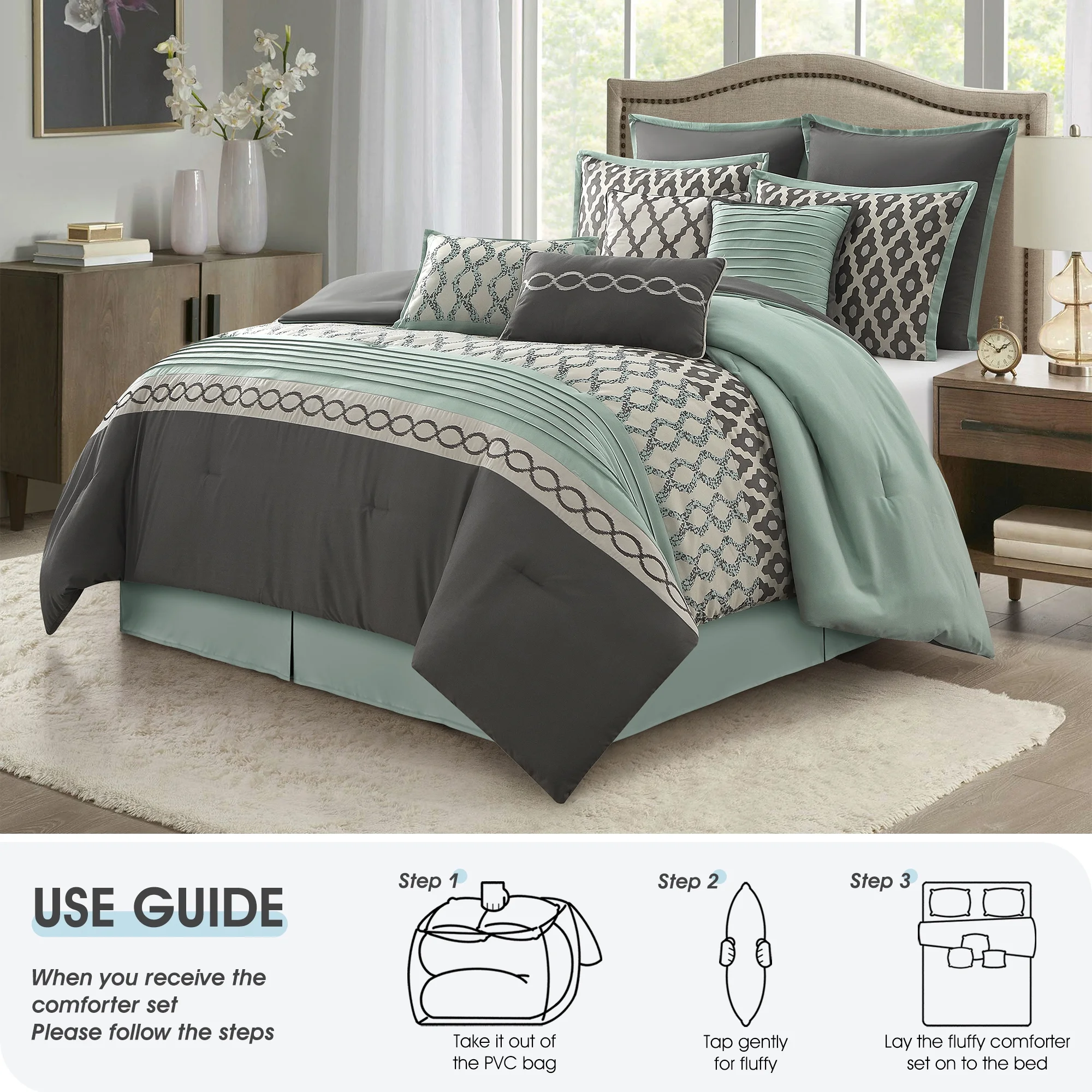 LANCO MODERN LIFESTYLE King Size Comforter Set, Burgundy, 10 Piece Bed in a Bag for All Seasons, Luxury Extreme Comfort Bedding Sets with Bedskirt, Pillow Shams, Euro Shams and Decor Pillows - Image 38