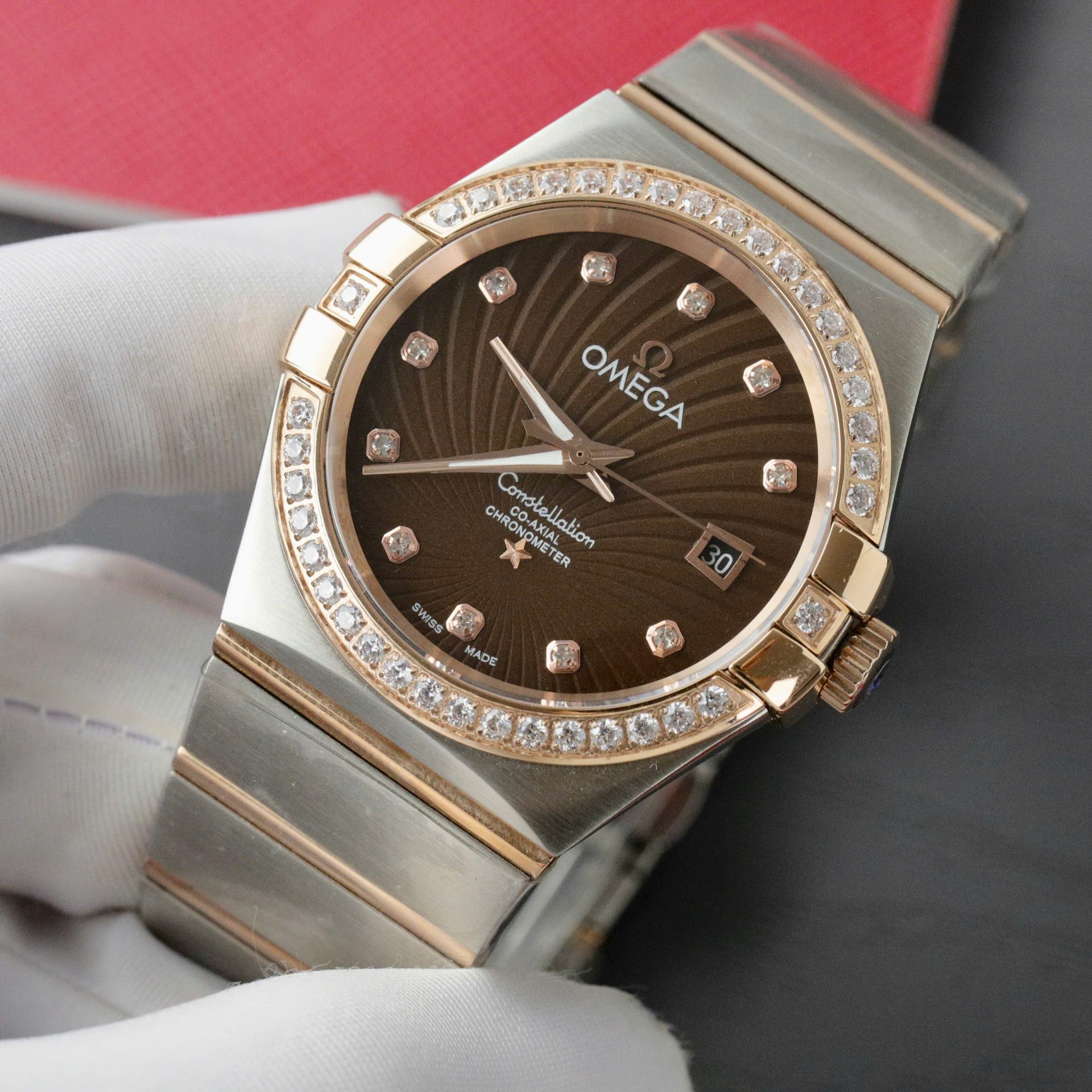Omega Constellation Co-Axial Fake Watch Brown Dial Metal Strap 38mm - Top club