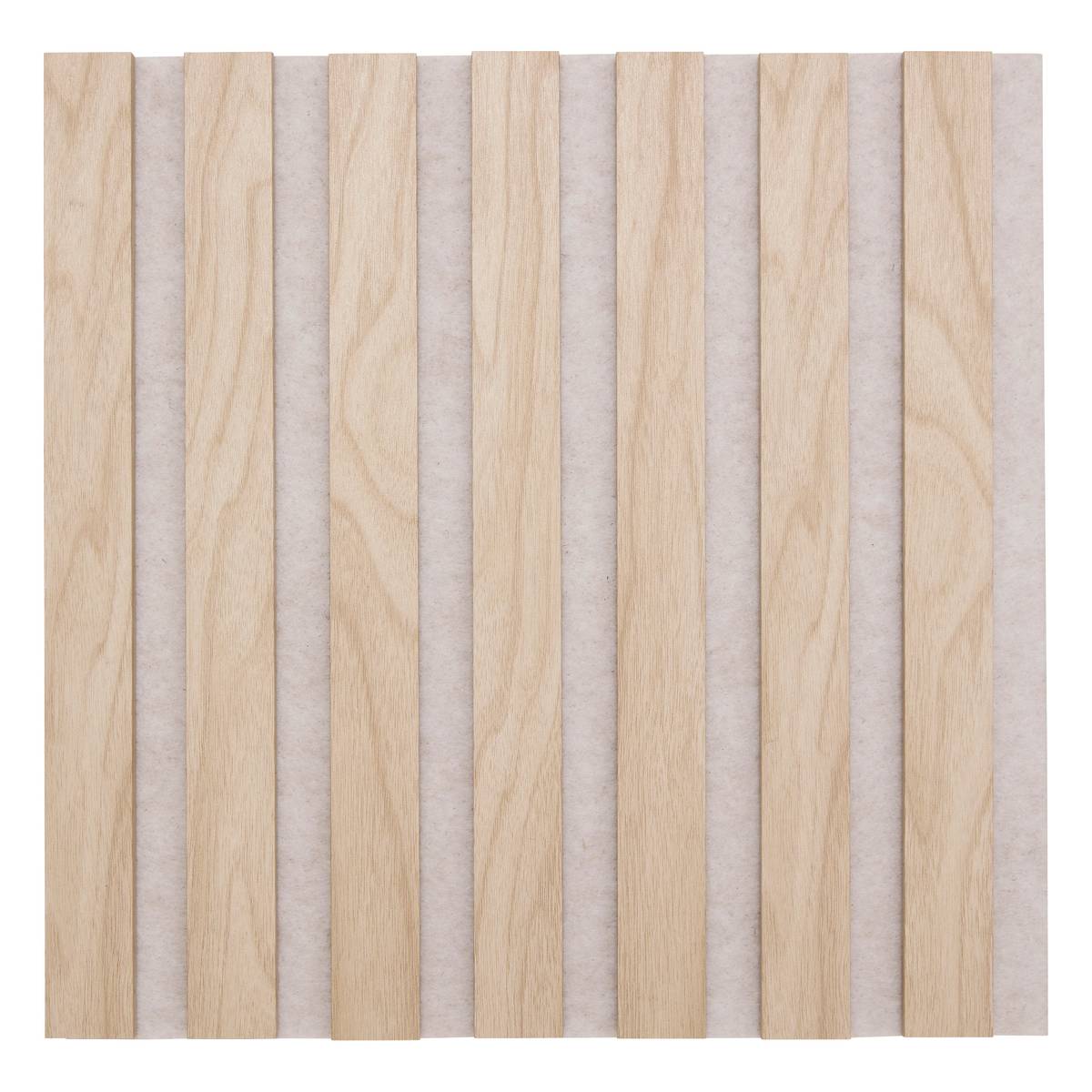 Set of 3 decorative wood slat panels Colva Light oak effect, Grey background, 30x30 cm