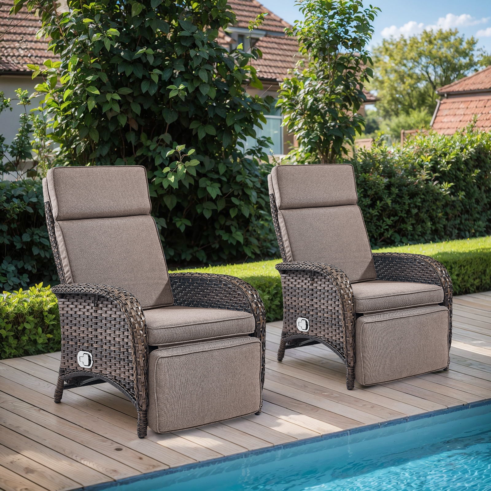 OPOHORO Outdoor Recliner Chair, Adjustable Reclining Patio Chair with Cushion, Wicker Outdoor Chaise Lounge with Adjustable Backrest and Footrest, Ideal for Pool Deck, Beige - Image 26