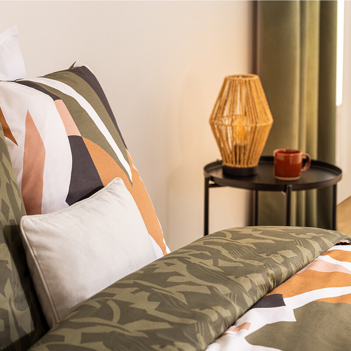 Printed bed linen set "Arik" Cotton, khaki green, 240x220 cm