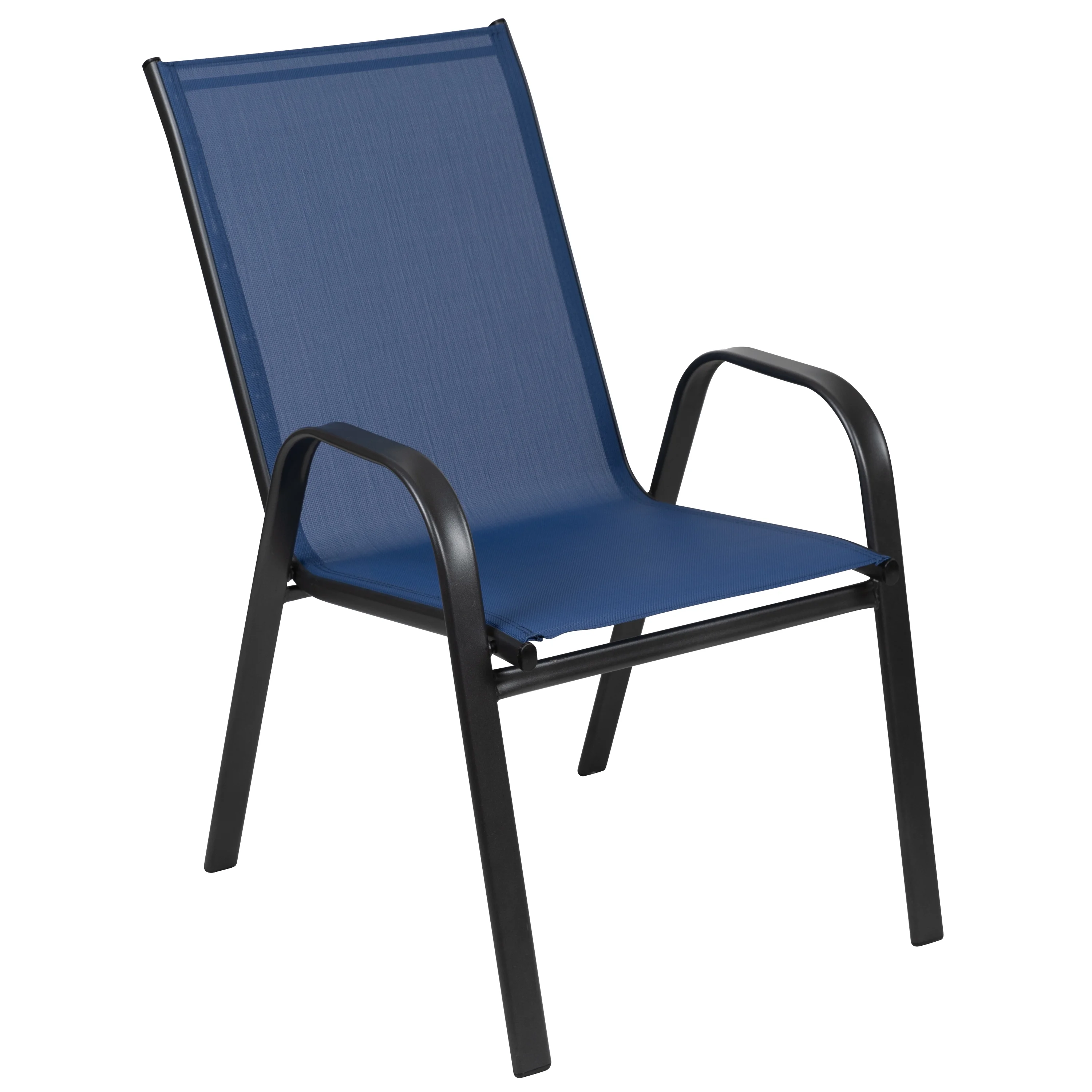 BizChair 5 Pack Black Outdoor Stack Chair with Flex Comfort Material and Metal Frame - Image 54