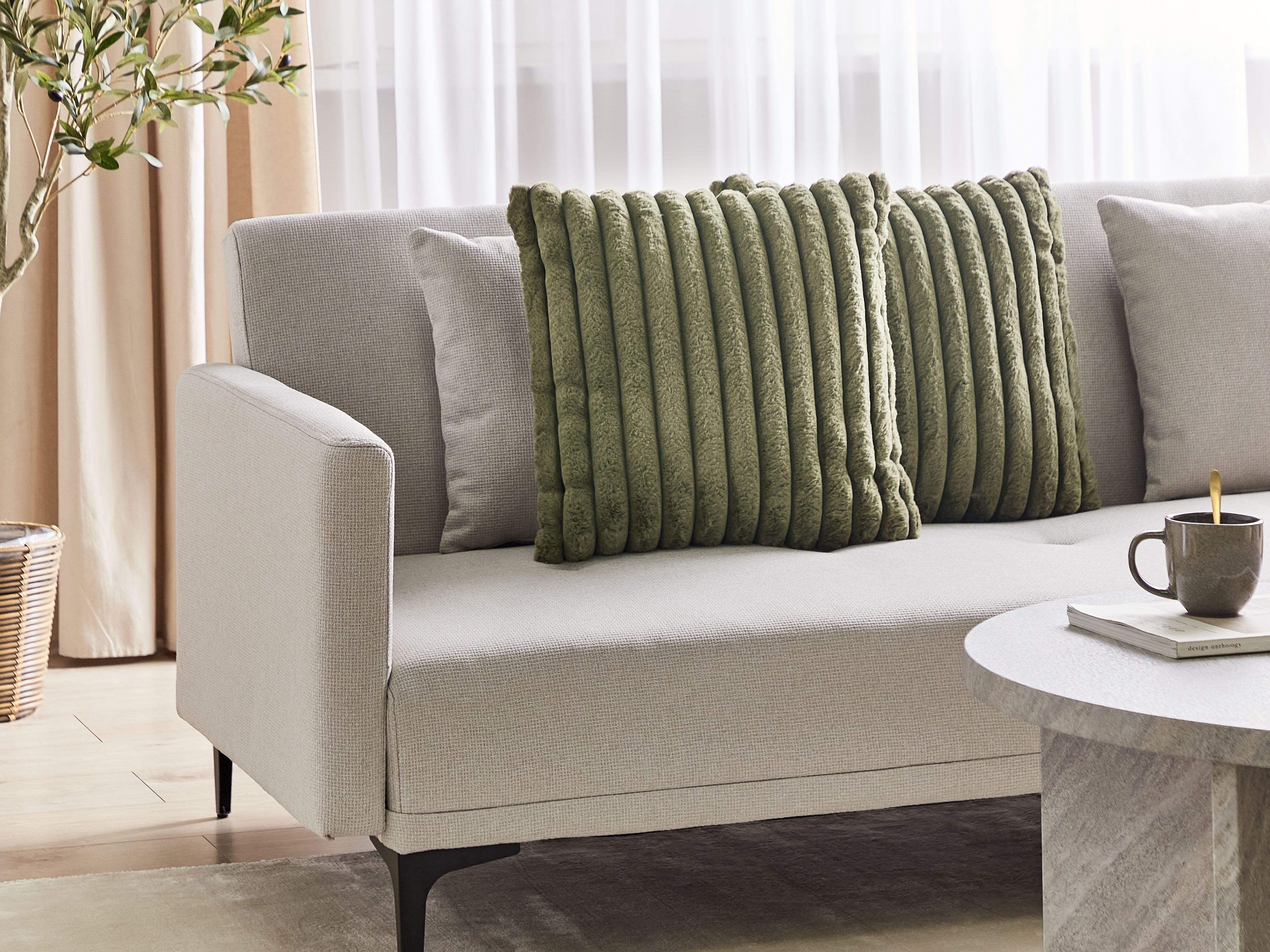 Set of 2 Decorative Cushions RAKYA Faux Fur 45 x 45 cm Green Striped