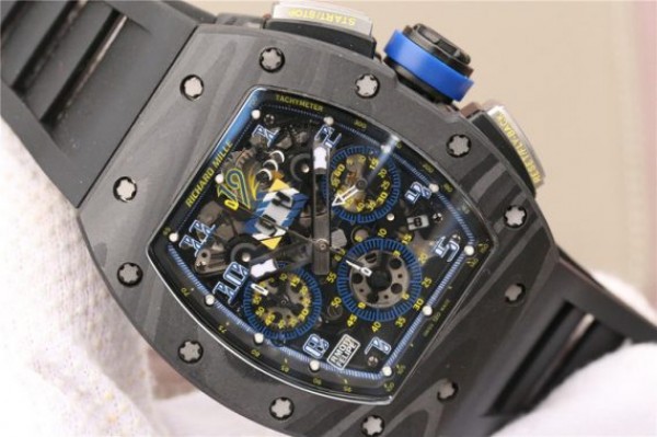 Replica Richard Mille RM011 SS Felipe Massa 10th Anniversary KVF Crystal Skeleton Dial Blue Black Rubber Strap A7750 - Top club