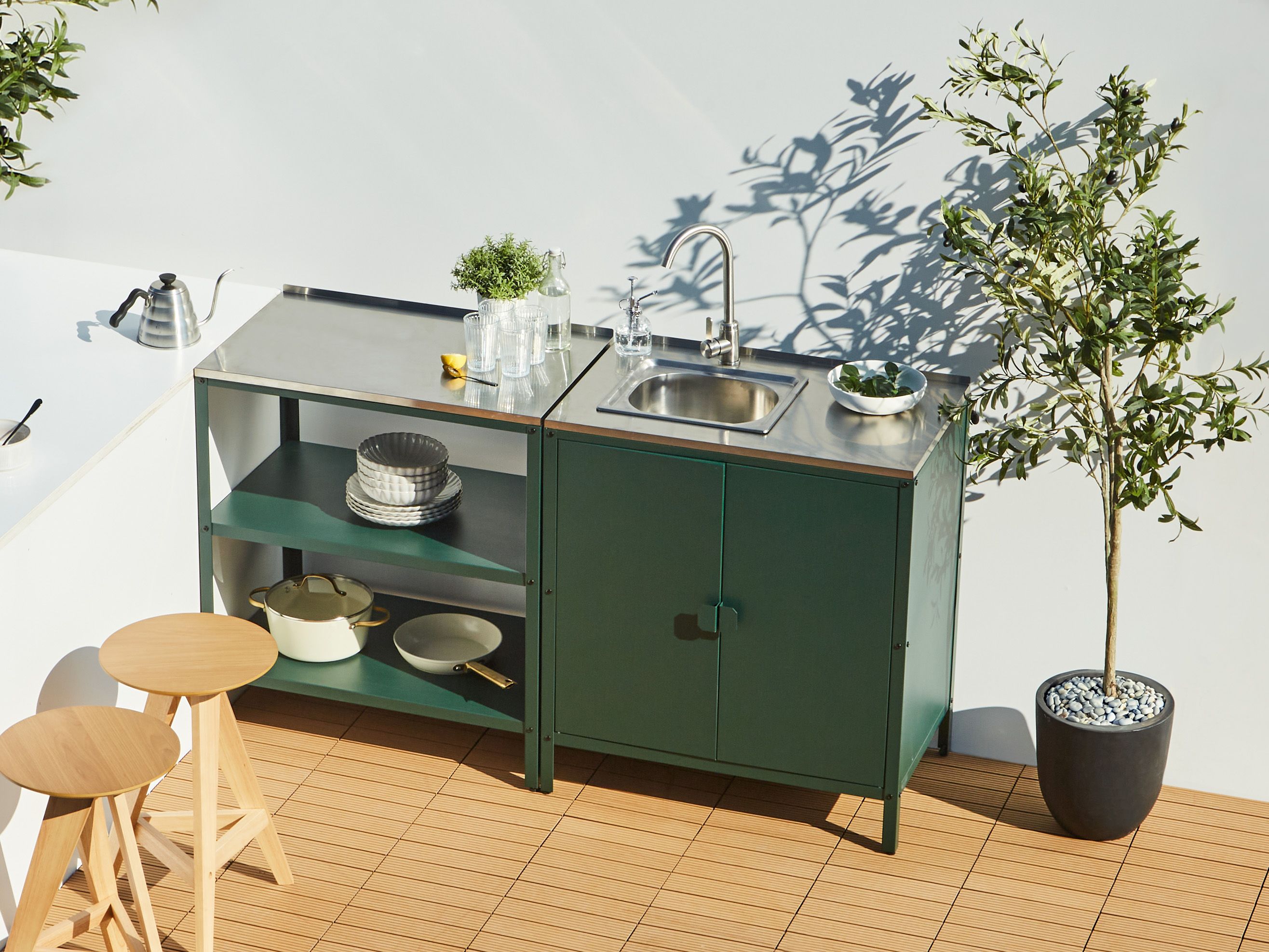 2 Piece Outdoor Kitchen Set with Sink VILAMA Metal Green