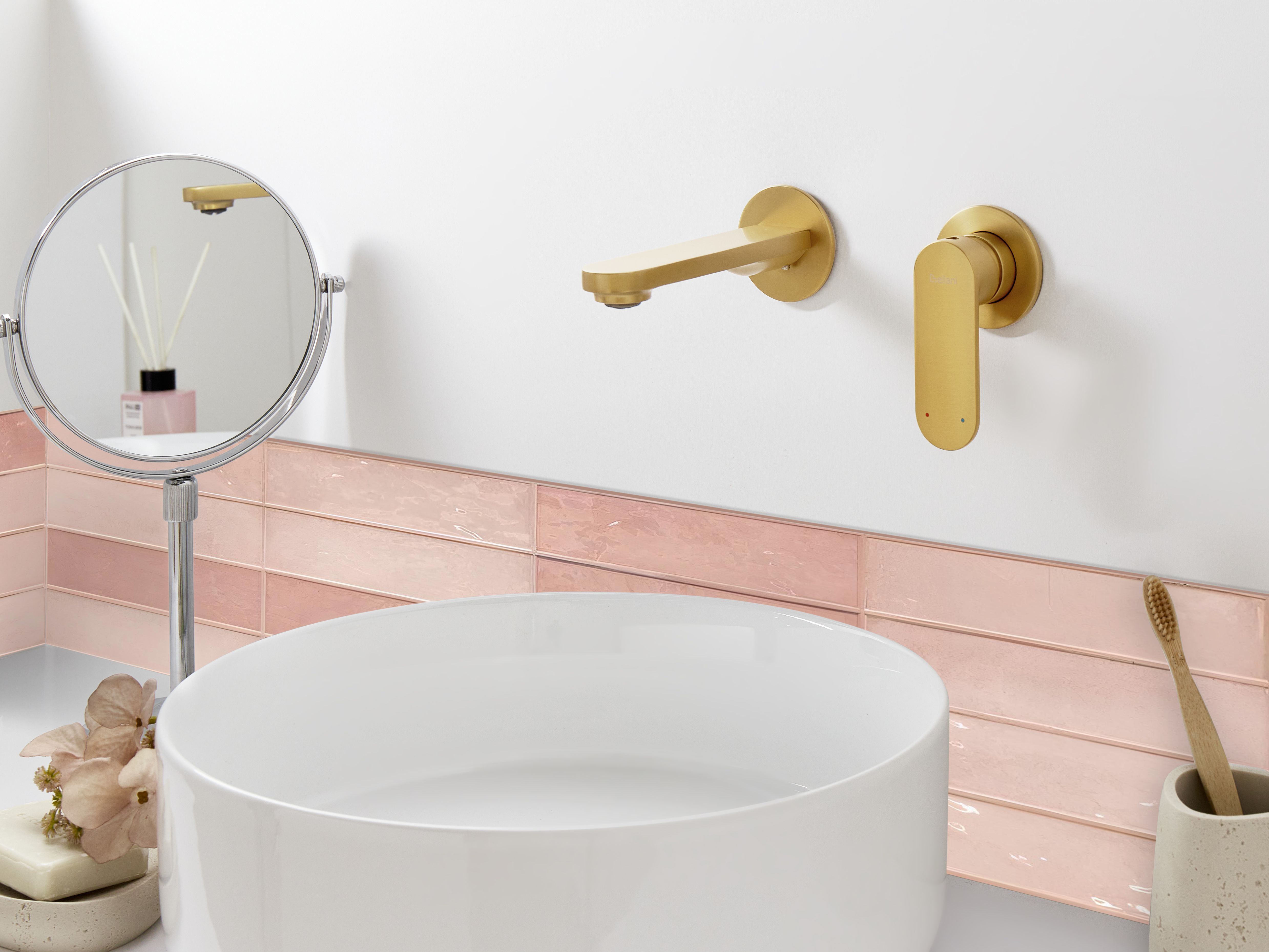 Wall Mounted Basin Mixer Tap GUATAVIA Brass Gold