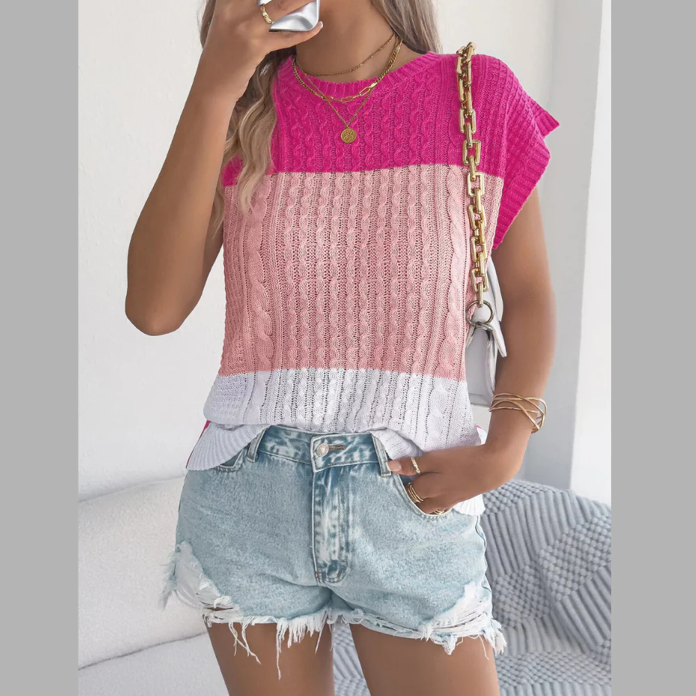 Color Block Cable Knit Sweater - ZKZOOK