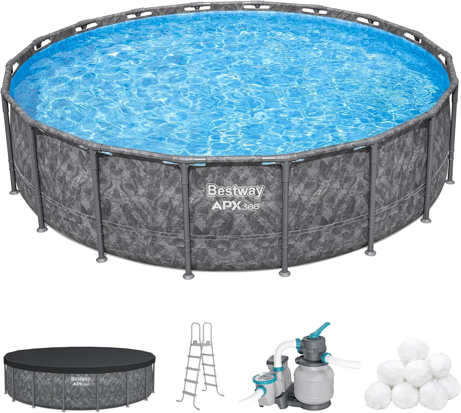 Bestway Above Ground Pool Set, 18 ft x 52 in, Dark Marble - APX 365 Bestway Above Ground Pool Set, 18 ft x 52 in, Dark Marble - APX 365