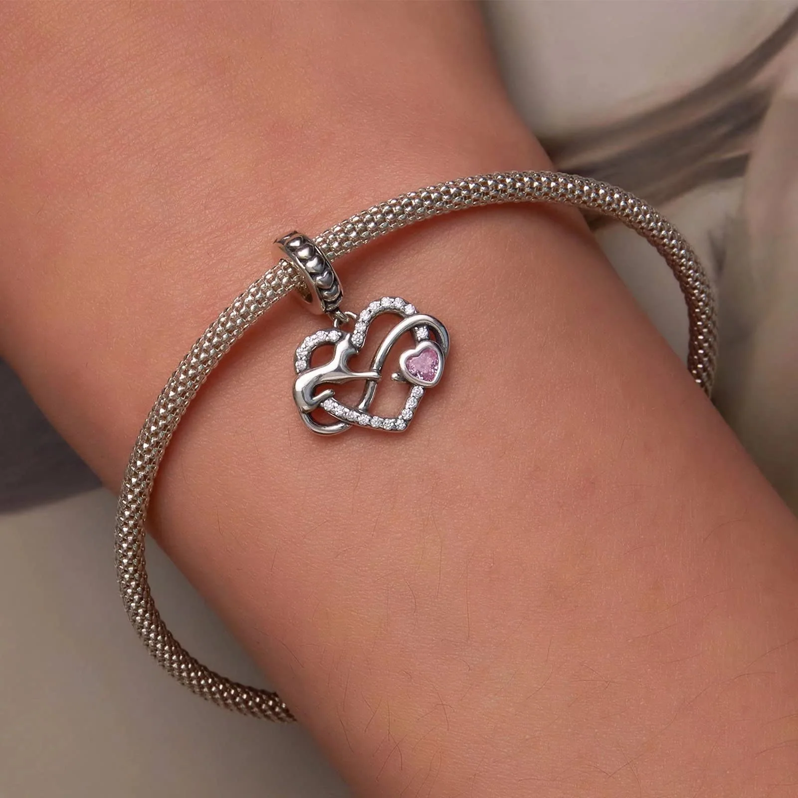 CZ Infinity Love Heart Charm 925 Sterling Silver Cute Cat Pet Kitten Animal Charms fit European Bracelet Necklace Jewelry Gift for Women Girls