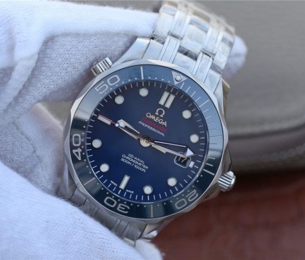 Replica Omega OMF Seamaster 300M Chronometer Blue Dial SS Bracelet A2824 - Elite Watch Atelier