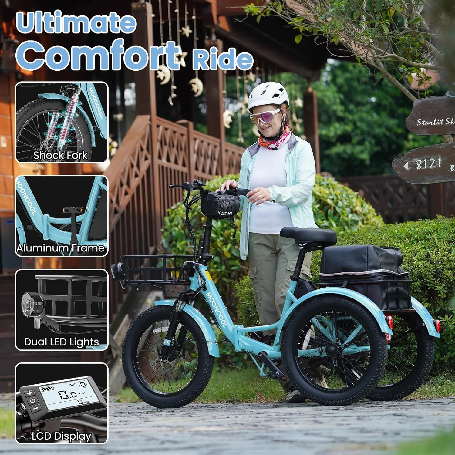 MOONCOOL TK1 Folding Electric Tricycle for Adults,48V 14.5Ah Removable battery, 500W(Peak 1000w)Motor, 20" Fat Tire Step-Thru 3Wheel Electric Bicycle w/Front&Rear Baskets, Certified to UL 2849 by SGS - Image 65