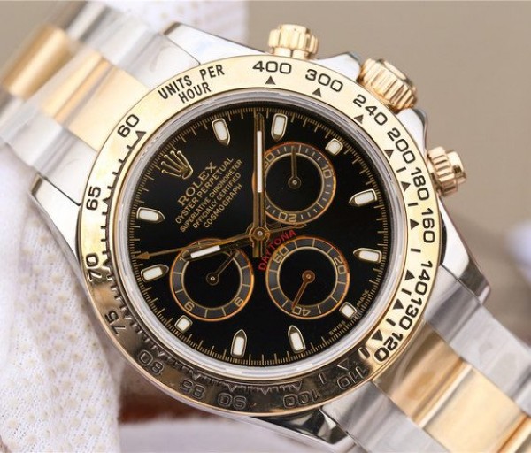 Replica Rolex Daytona 116523 Thick YG Wrapped Black Dial Sticks Markers SS/YG Bracelet A7750 - Elite Watch Atelier