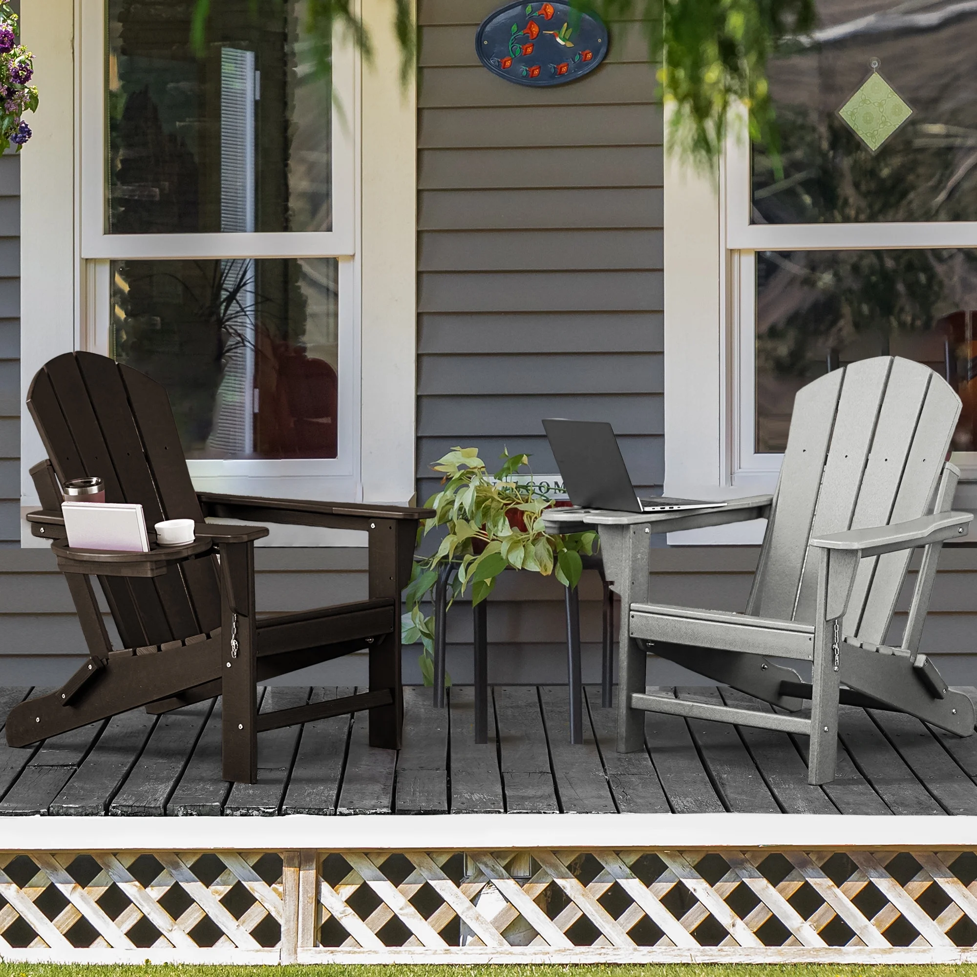 FOOWIN HDPE Plastic Adirondack Chairs Set of 4, Black - Image 25