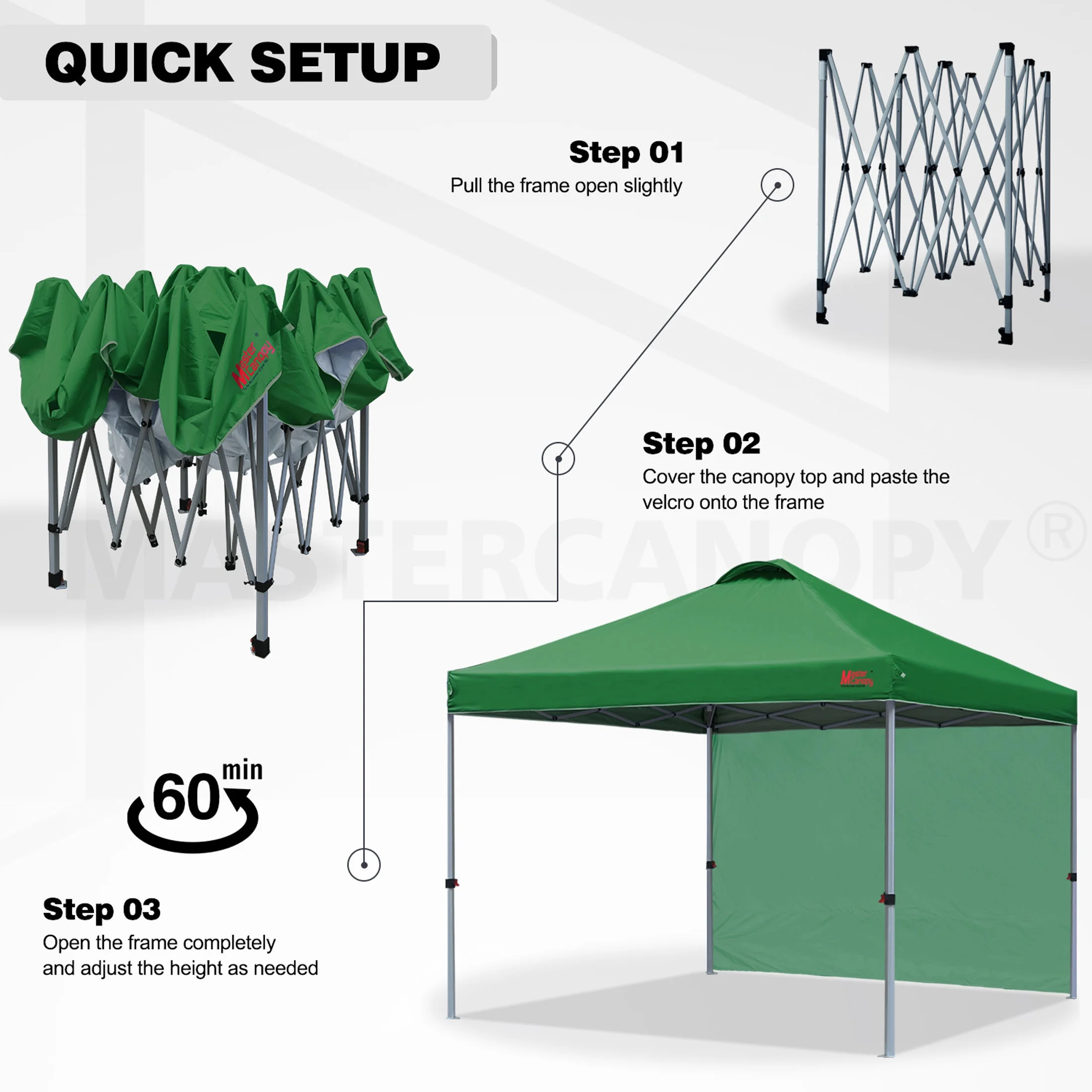 MASTERCANOPY 10' x 10' Easy Pop-up Canopy Tent Outdoor Shade Shelter with 1 Sidewall, White - Image 23
