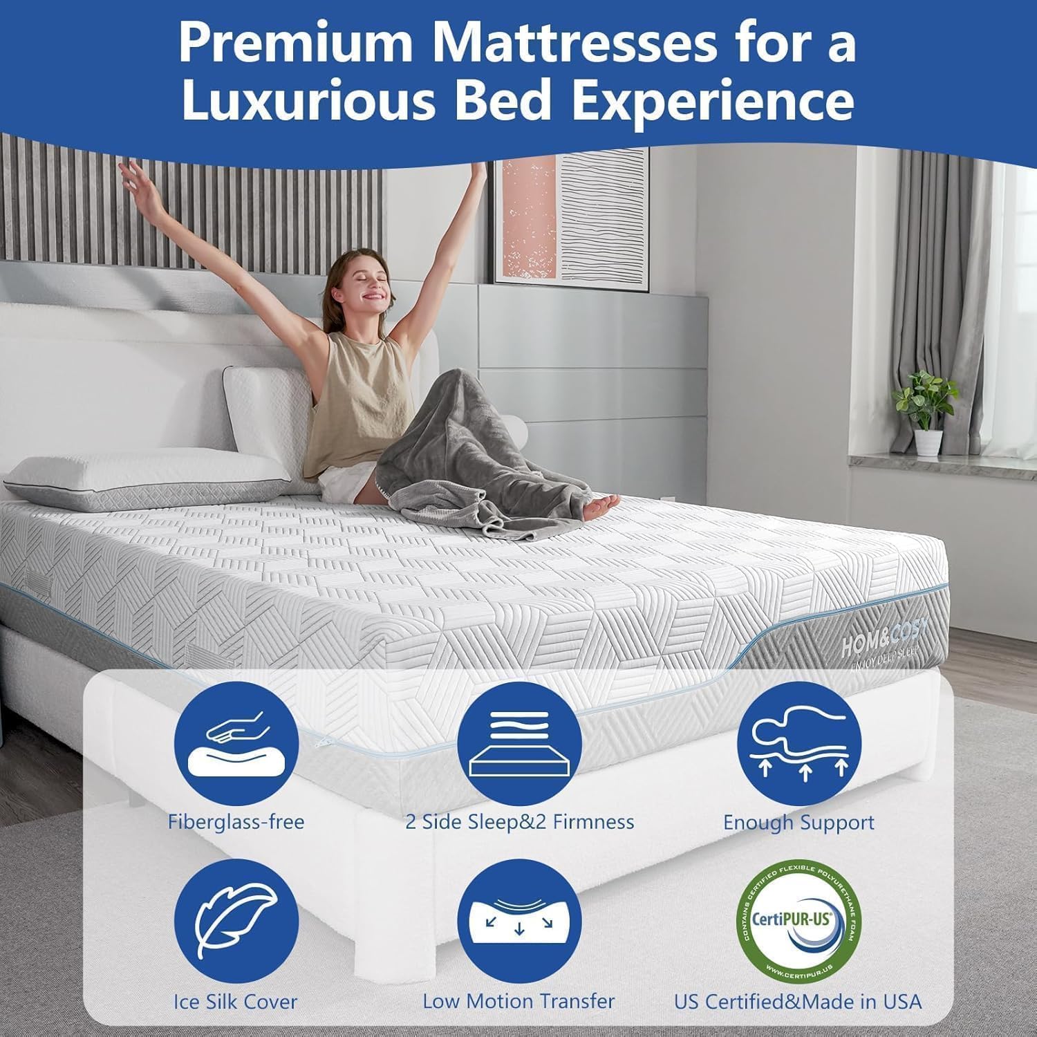 Extra Firm Mattress King 12 Inch, Green Tea/Gel Memory Foam Mattress with Fiberglass-Free Cover,Two Side White Medium Firm/Extra Firm High-Density-Mattress for Back Pain,CertiPUR-US,in USA, 80