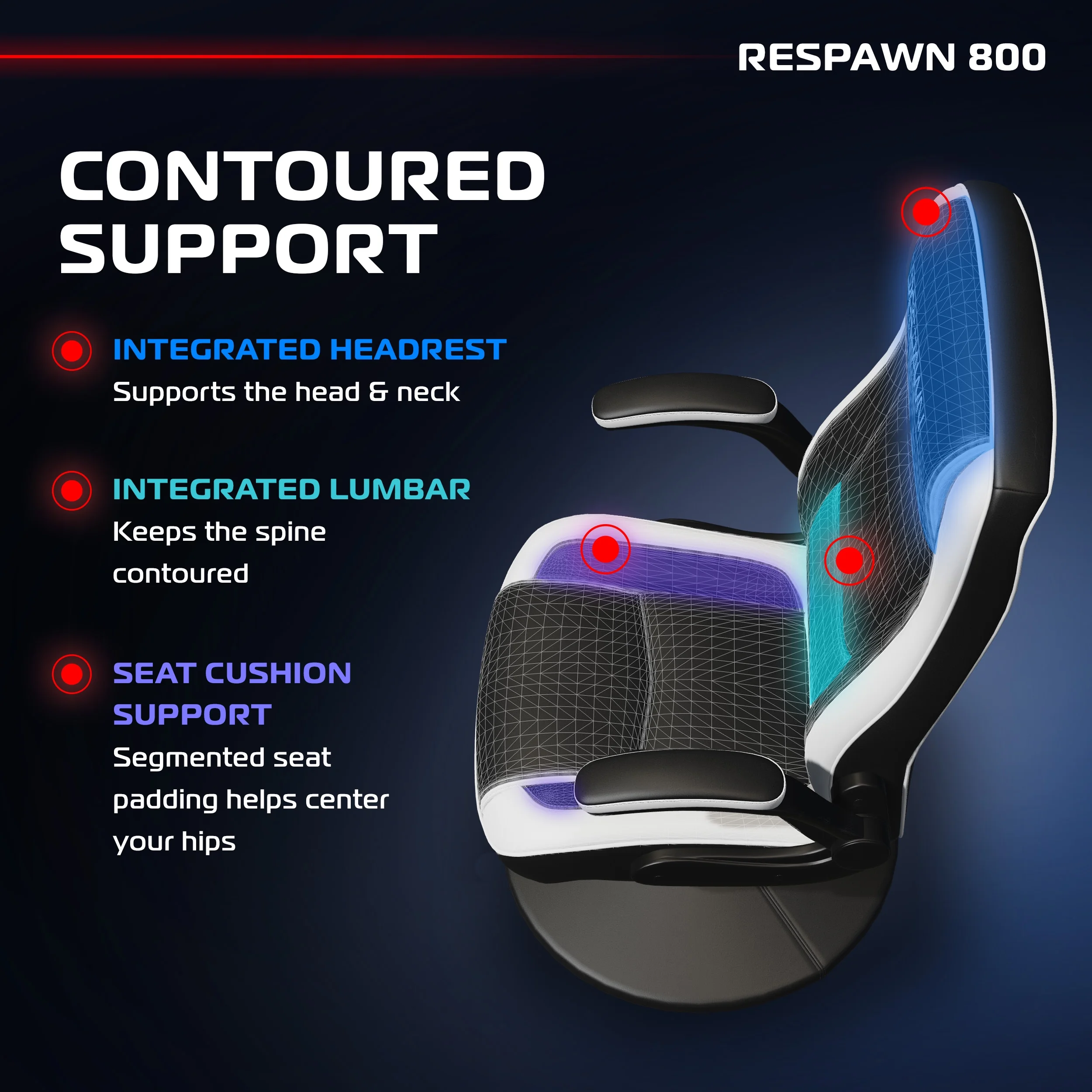 RESPAWN 800 Swivel Rocker Gaming Chair - Ergonomic Floor Gaming Seat with Lumbar Support, Flip Up Armrest, High Back, Pedestal Base, Comfortable No Wheels Console Video Game Rocker Chair - Red - Image 35