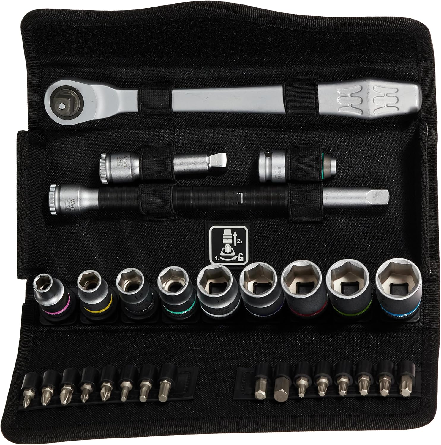 WERA 05004048001 8100 SB 8 Zyklop Metric Metal Ratchet Set with Switch Lever, 29 Piece, 3/8