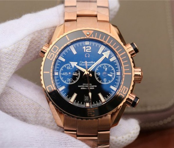 Replica Omega OMF Planet Ocean Master Chronometer RG Black Bezel Black Dial RG Bracelet A9901 - Elite Watch Atelier