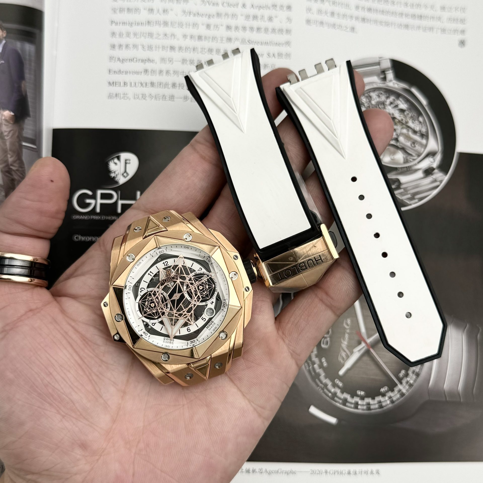 Hublot Best Replica Watch Big Bang Sang Bleu II King Gold White Dial BBF 45mm - Elite Watch Atelier