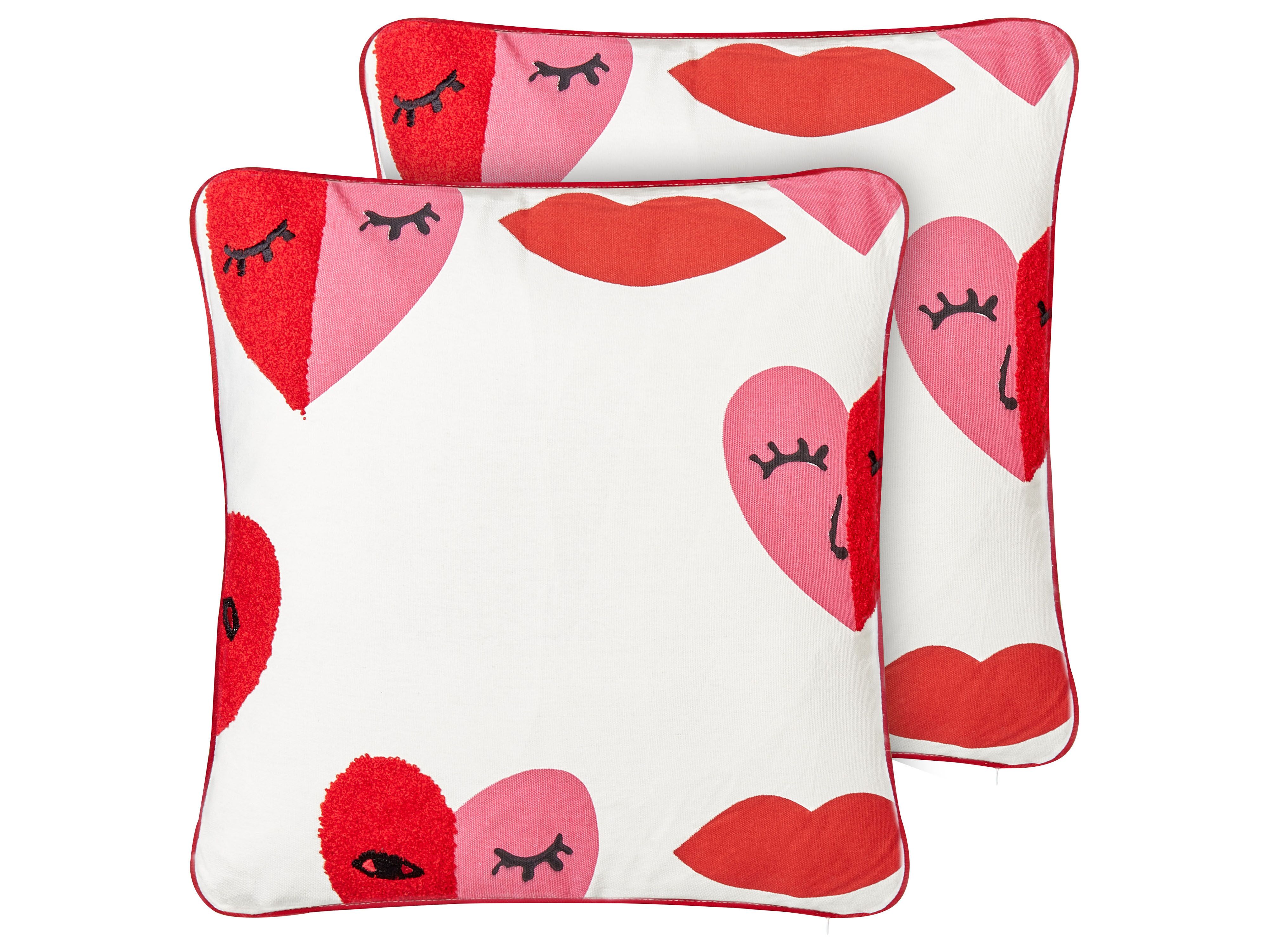 Set of 2 Decorative Cushions PERIWINKLE Cotton 45 x 45 cm White Heart Pattern