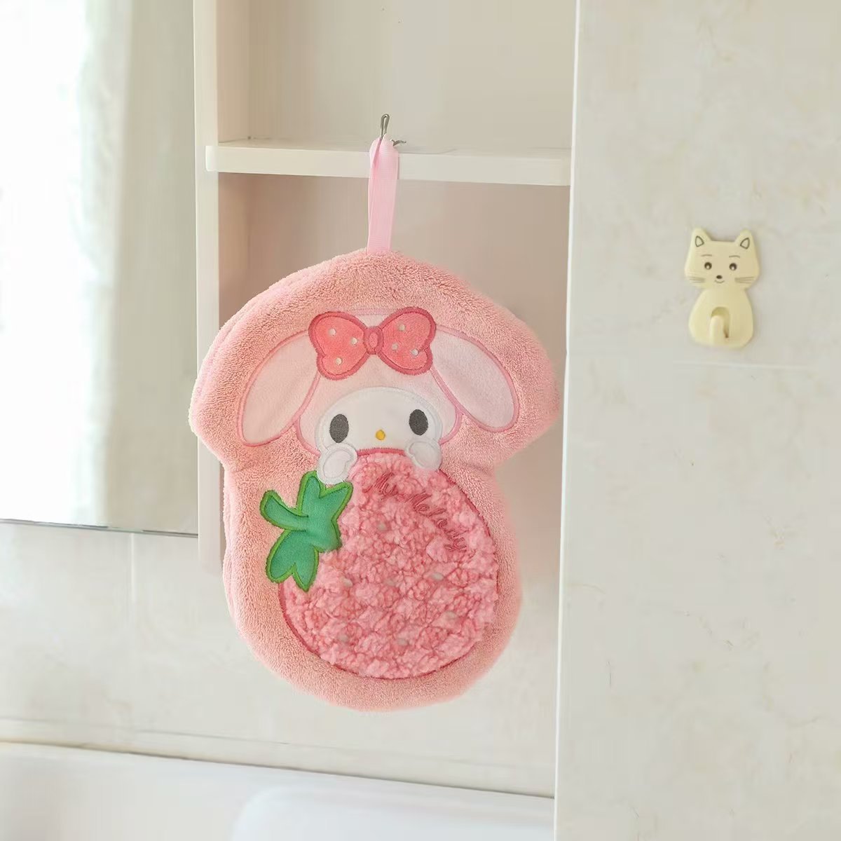 Cute Melody Hanging Kitchen Bathroom Children's Water Absorbent Star/Moon Shape Coral Fleece Cartoon Hand Towel