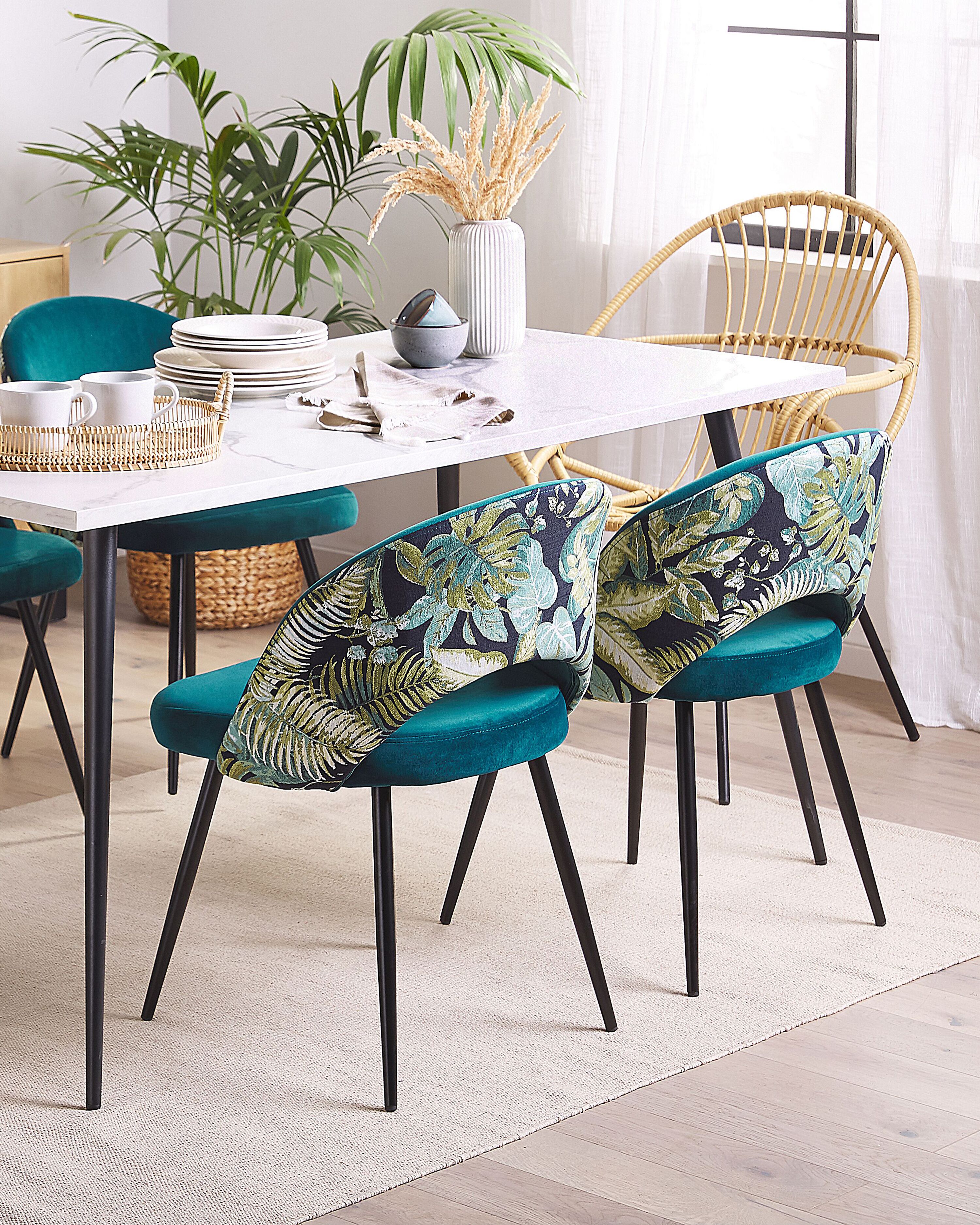 Set of 2 Dining Chairs VIVIAN Velvet Sea Blue